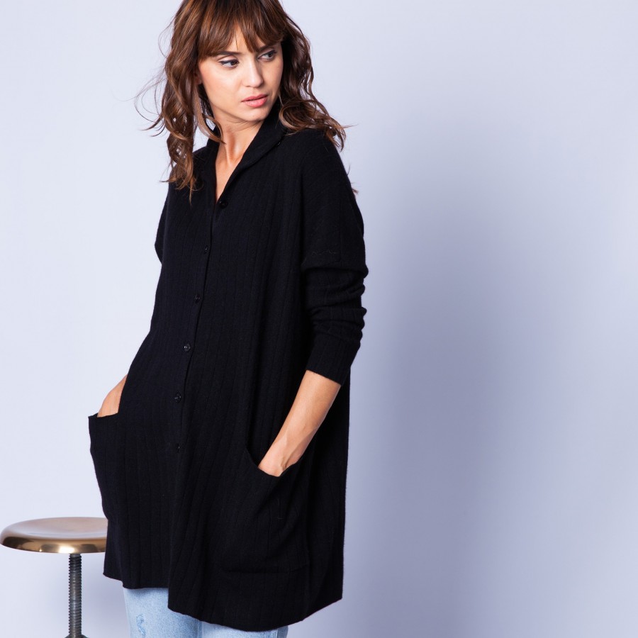Grande veste à boutons en cachemire - Gaston 6310 noir - 01 noir