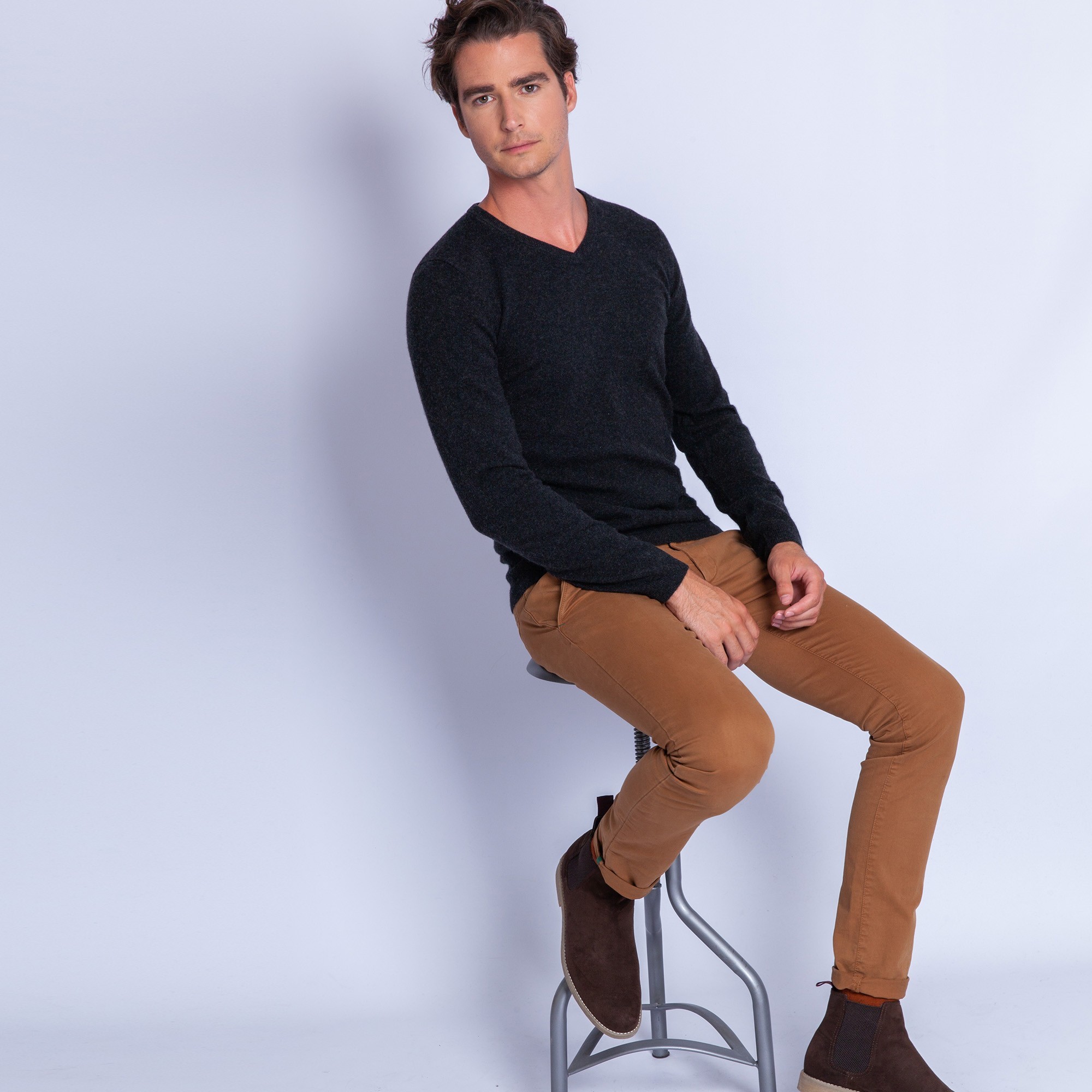 Pull col V en cachemire - Ferdinand 6346 univers - 10 gris fonce