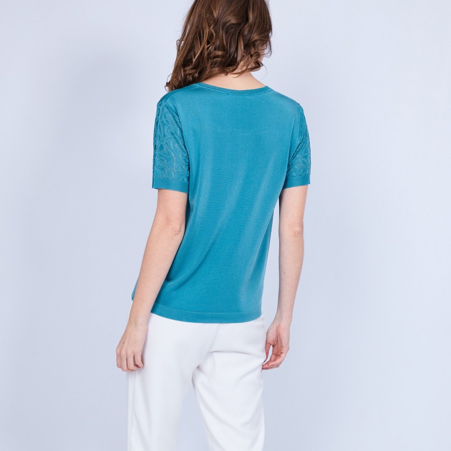 Camiseta gola quadrada em Fil Lumière - Marie