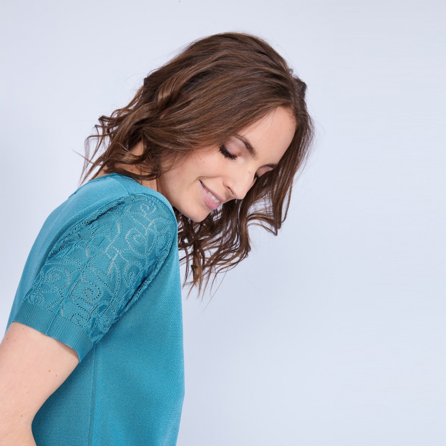 Camiseta gola quadrada em Fil Lumière - Marie