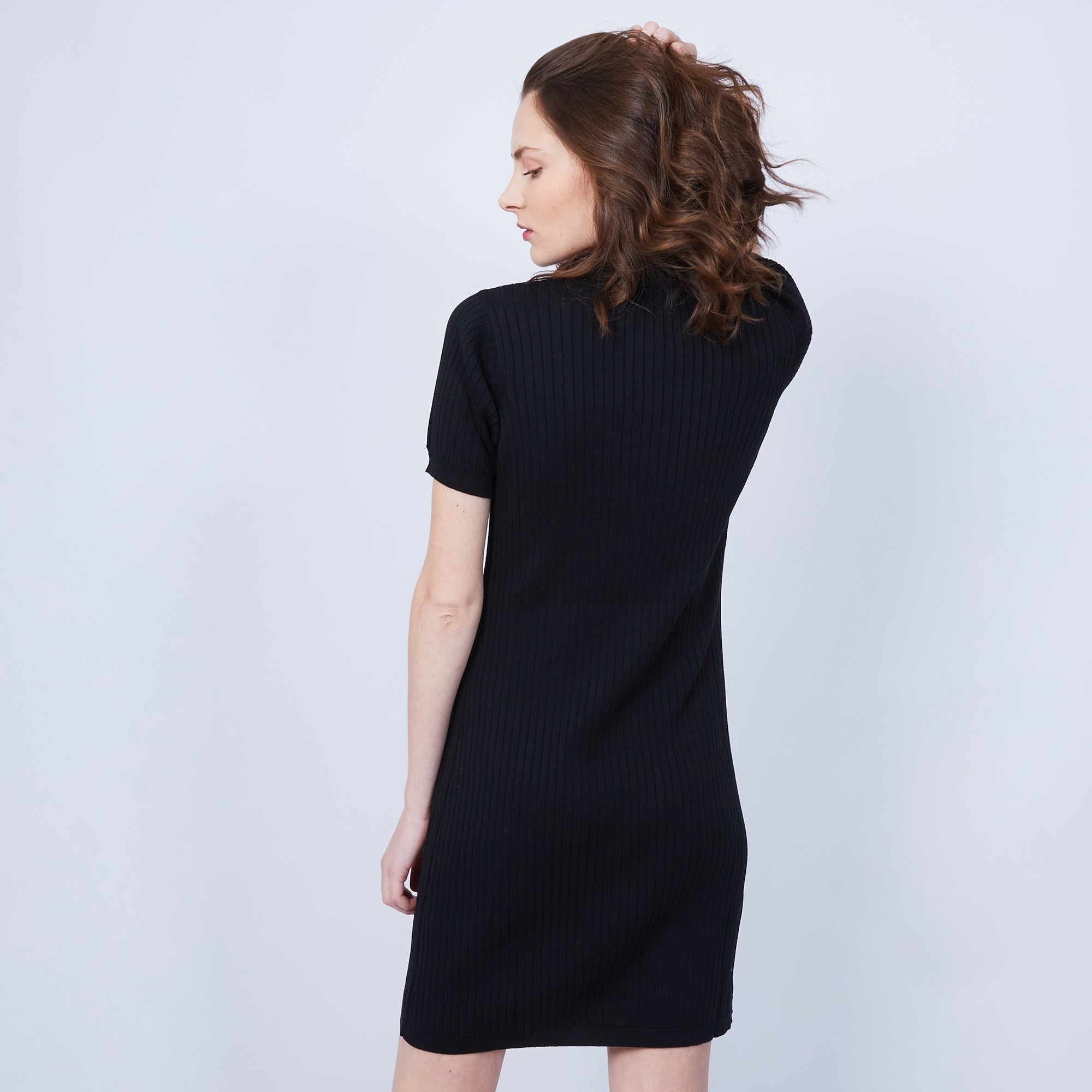 Robe col polo en coton - Jacee 6410 noir - 01 Noir