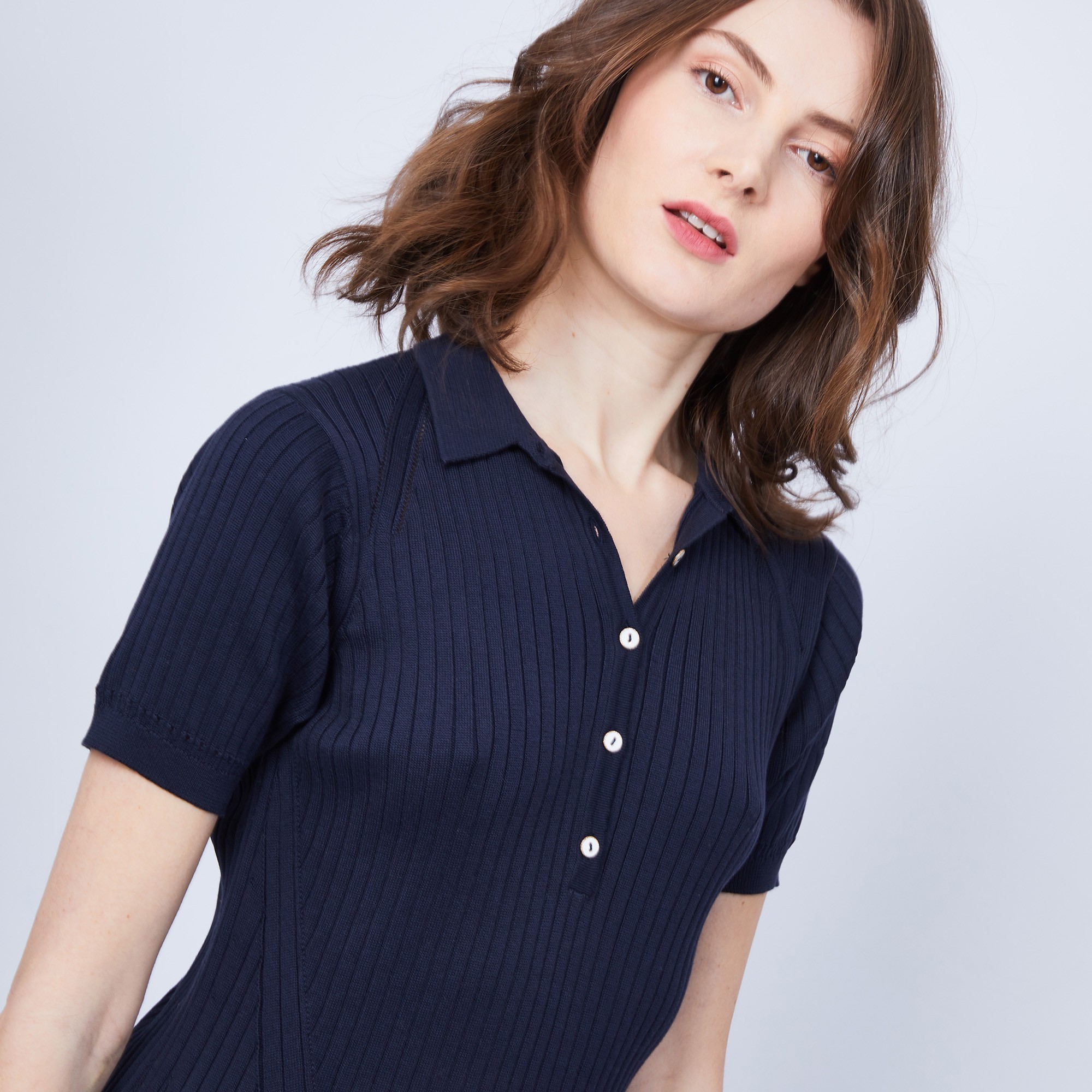 Robe col polo en coton - Jacee 6440 marine - 05 Bleu marine