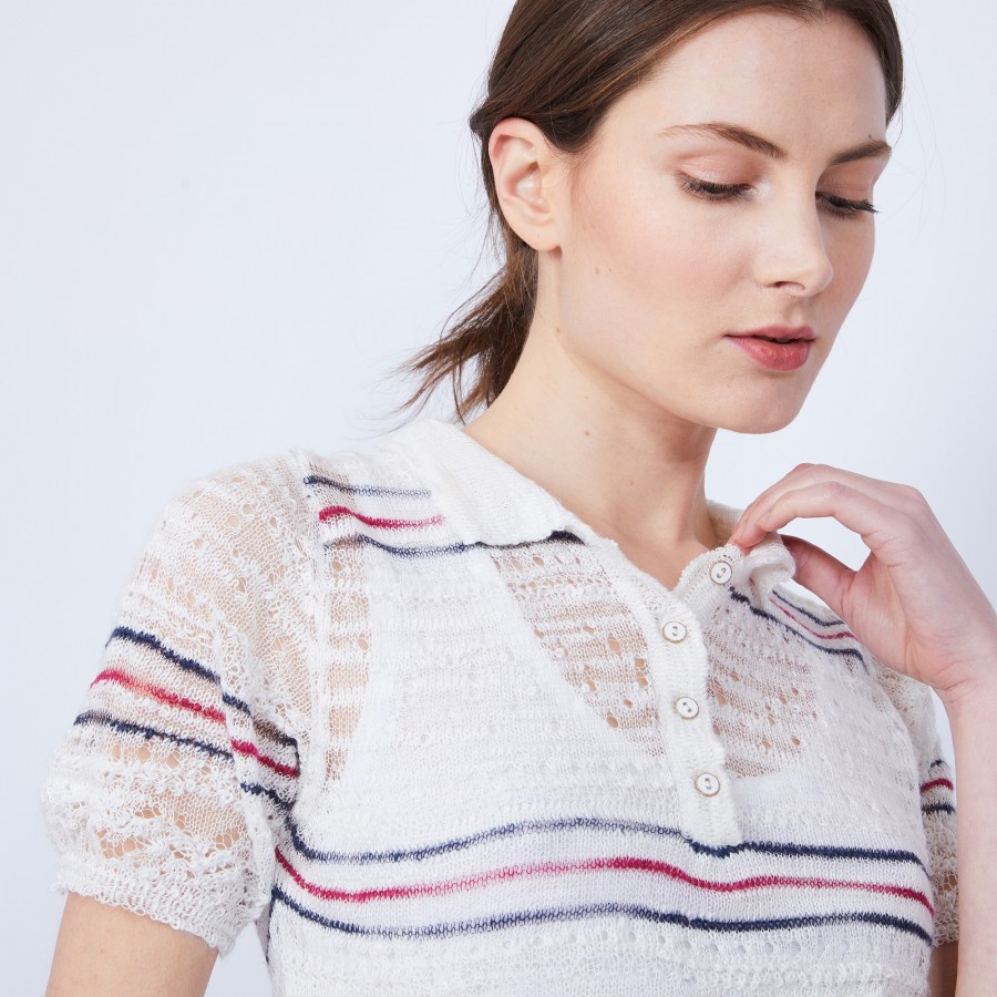Striped T-shirt with polo collar - JUMELLE