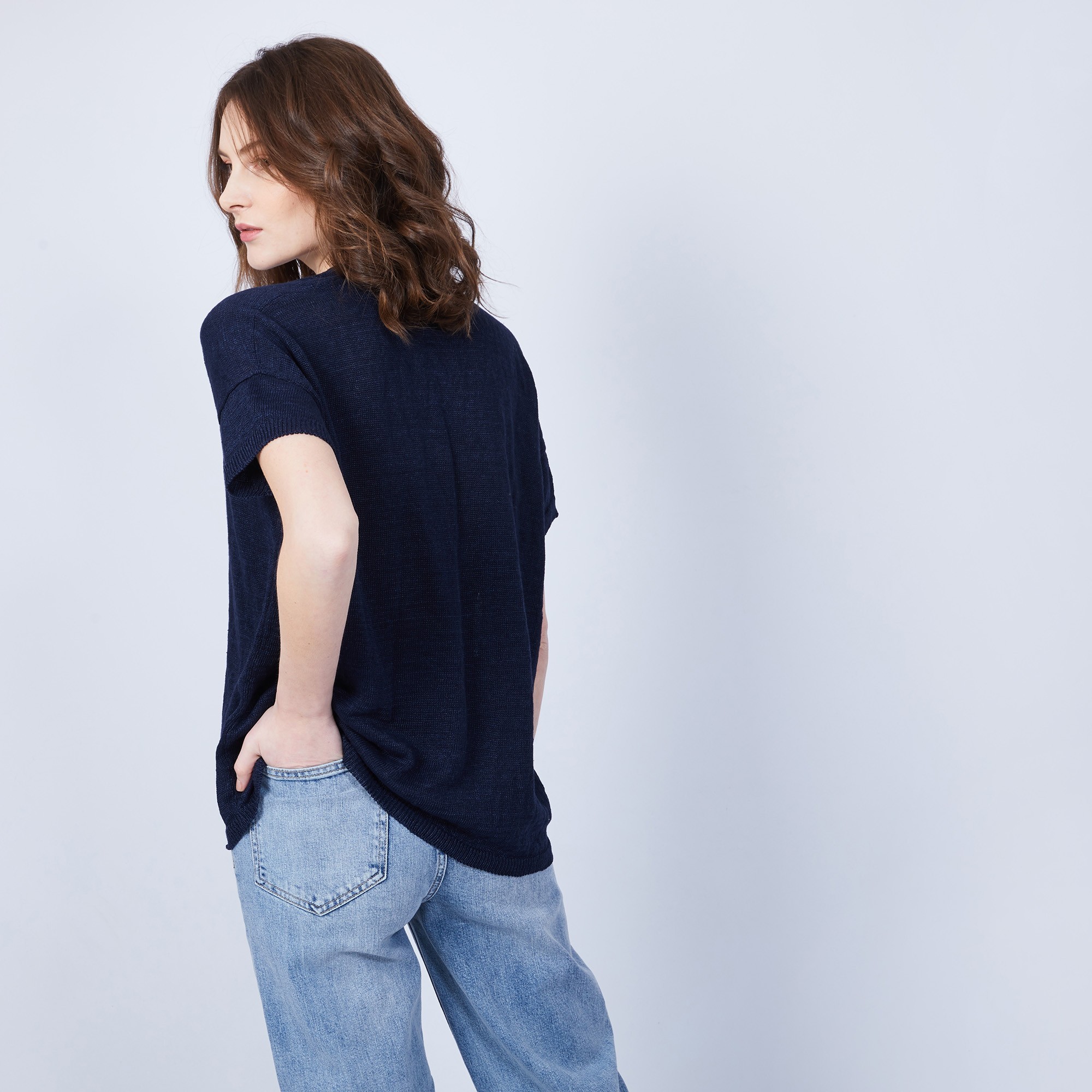 T-shirt en lin col V boutonné - Maati