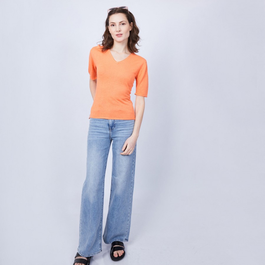 Plain V-neck T-shirt - Mel