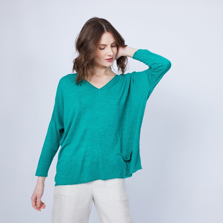 Camiseta solta com decote em V - Malou