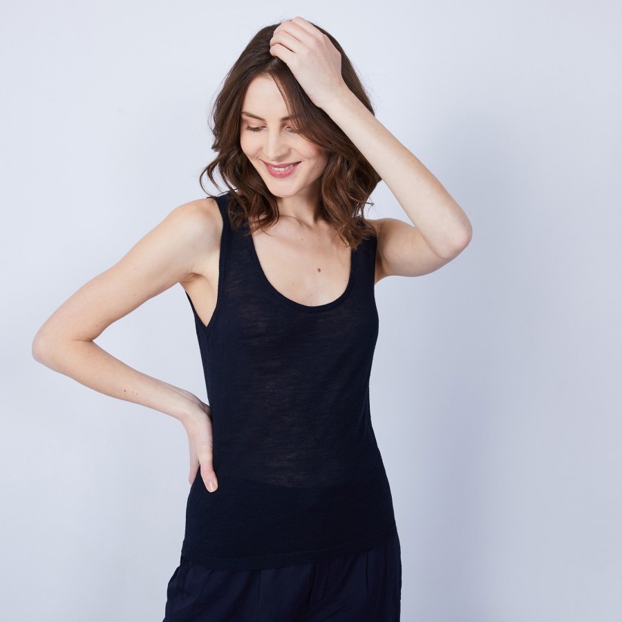 Regata de gola redonda em linho slub - Java