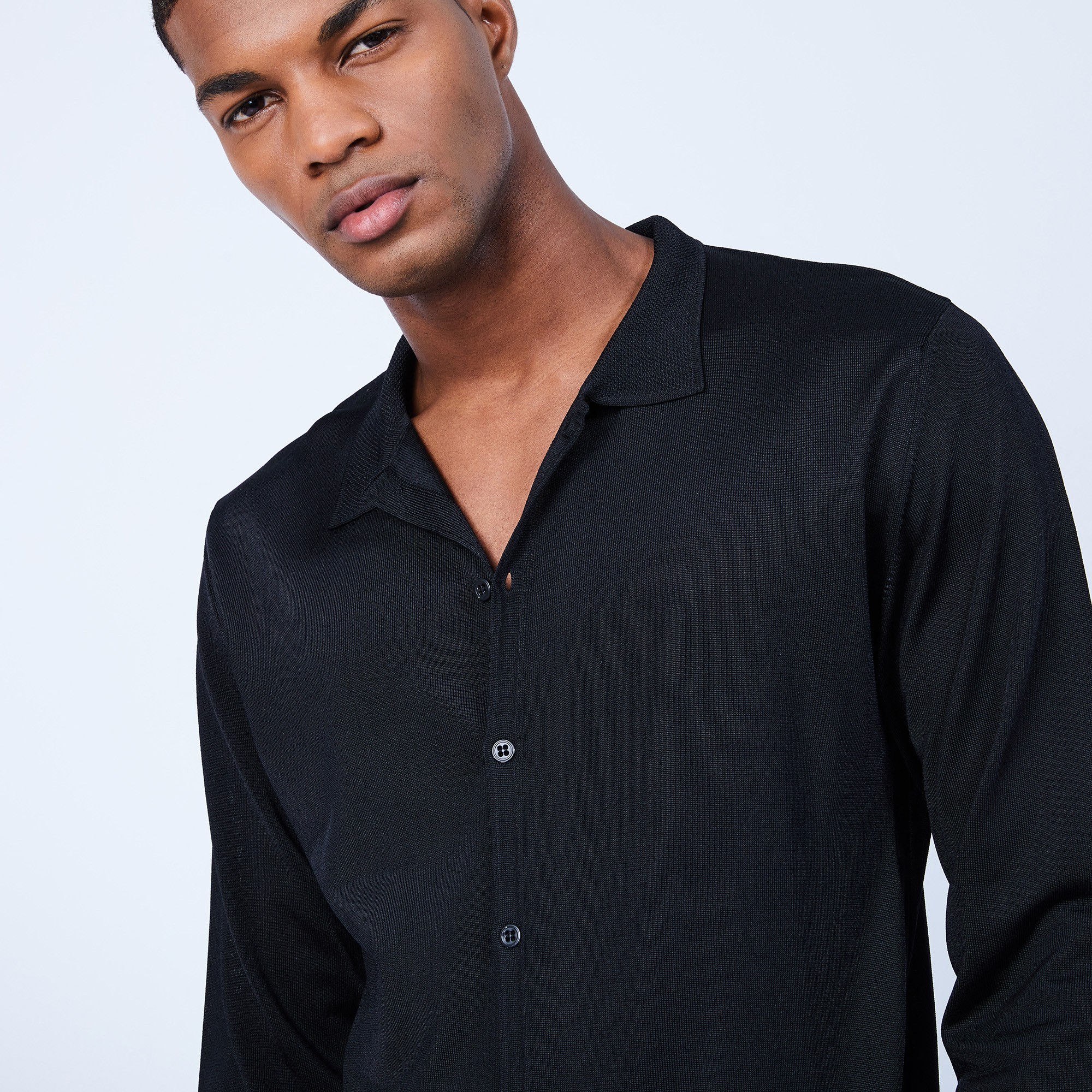 Chemise manches longues en Fil Lumière - Lazar 6410 noir - 01 Noir