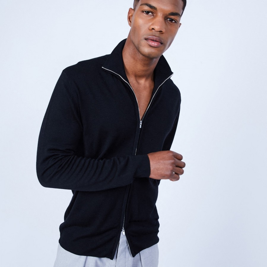 Cardigan de lã merino com zíper e gola alta - Estian