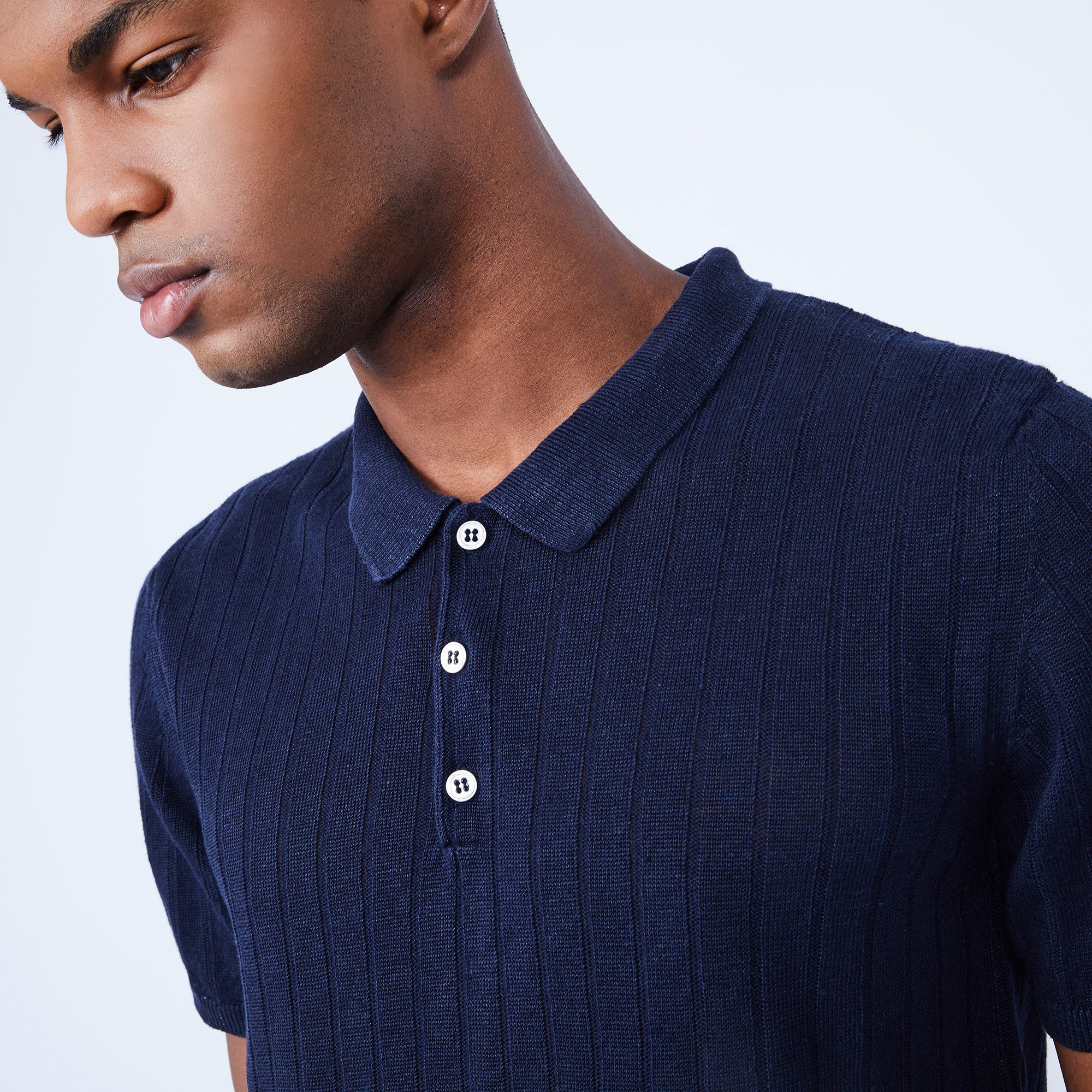 Polo à côtes 100% lin - Lido 6440 marine - 05 Bleu marine