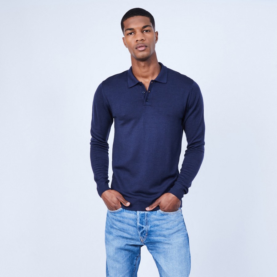 Jumper with polo collar in merino wool - Eni