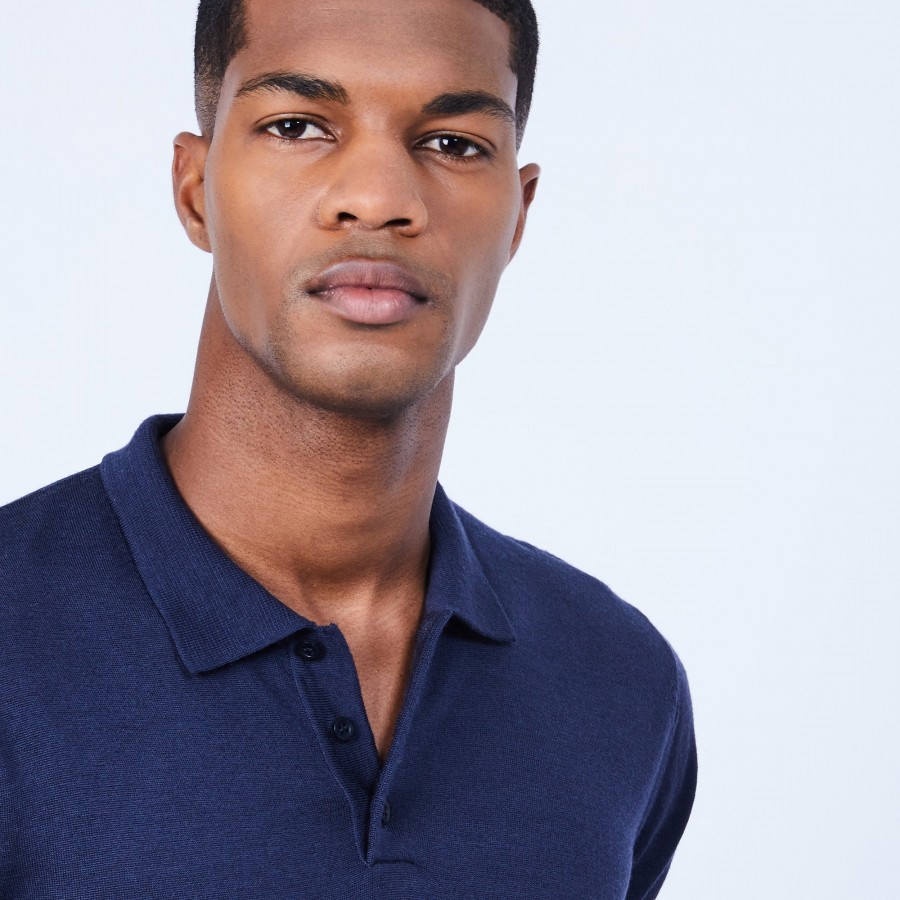 Jumper with polo collar in merino wool - Eni