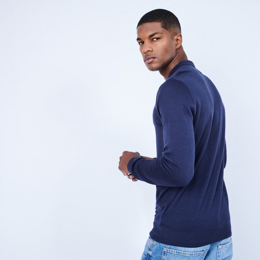 Jumper with polo collar in merino wool - Eni