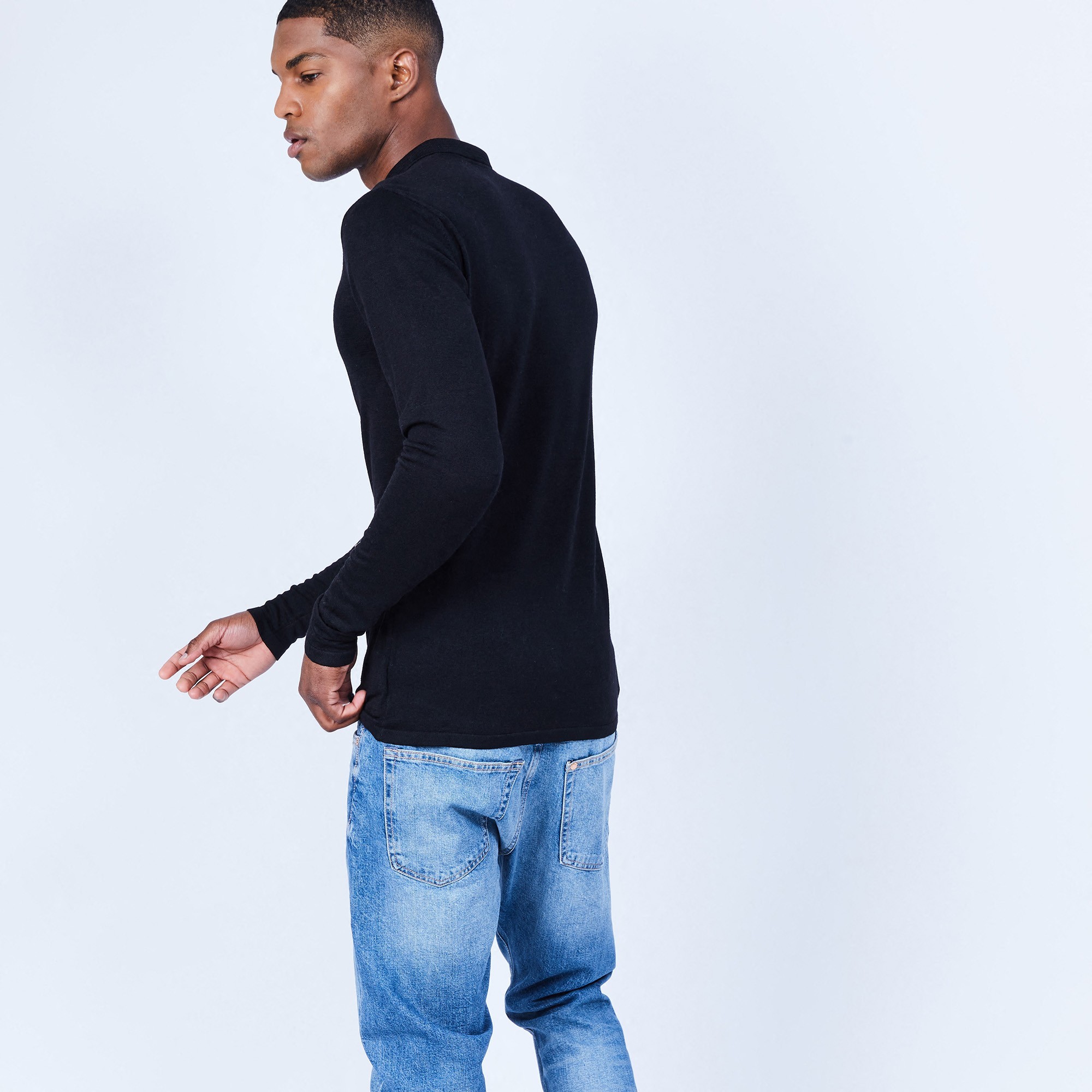 Pull col polo en laine et soie - Lume 6410 noir - 01 Noir