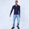 Pull col polo en laine et soie - Lume 6440 marine - 05 Bleu marine