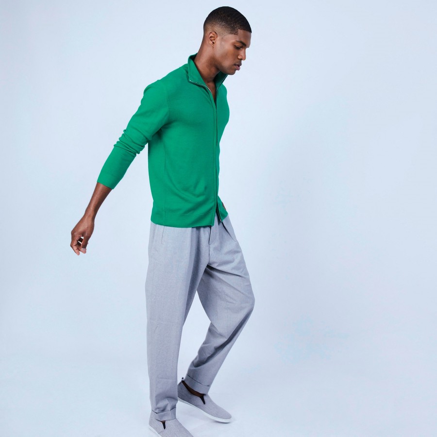 Cardigan de lã merino com zíper e gola alta - Estian