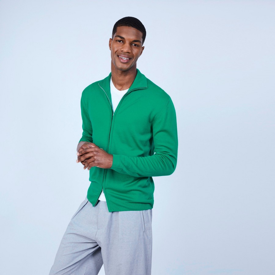 Cardigan de lã merino com zíper e gola alta - Estian