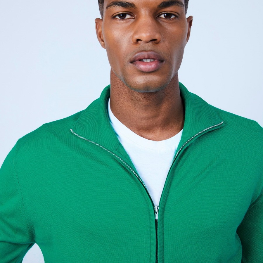 Cardigan de lã merino com zíper e gola alta - Estian