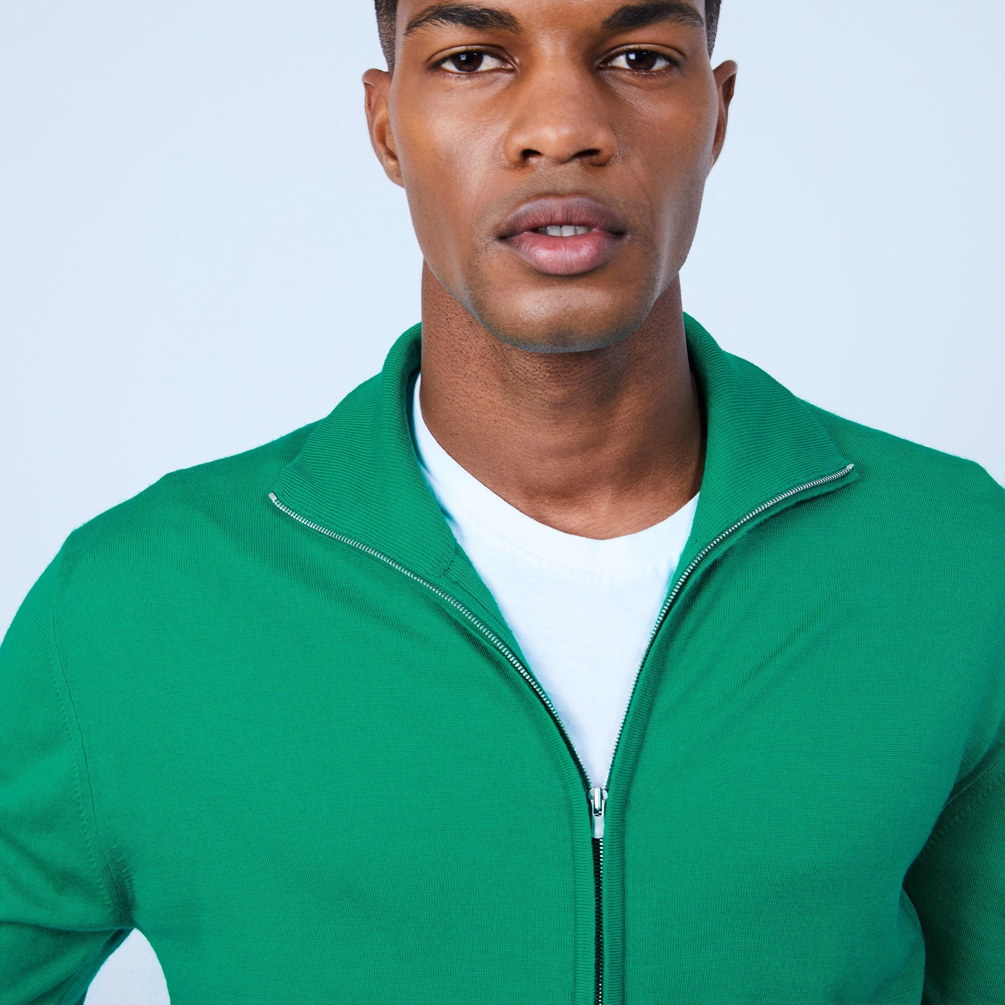 Gilet col montant zippé en laine mérinos - Liacre 6450 tropique - 22 Vert moyen