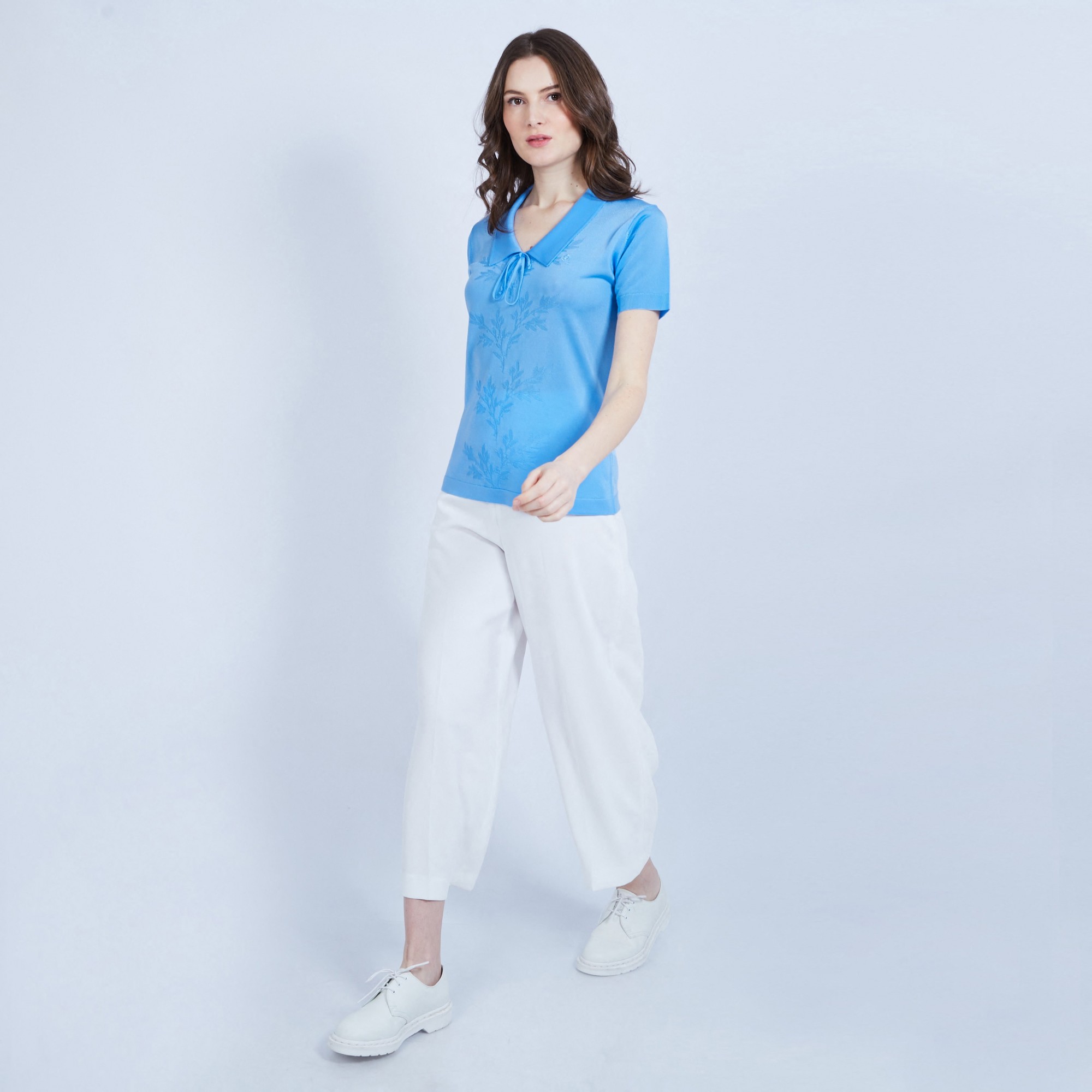 Polo col avec noeud en Fil Lumière - Mariline 9644 - 04 bleu clair