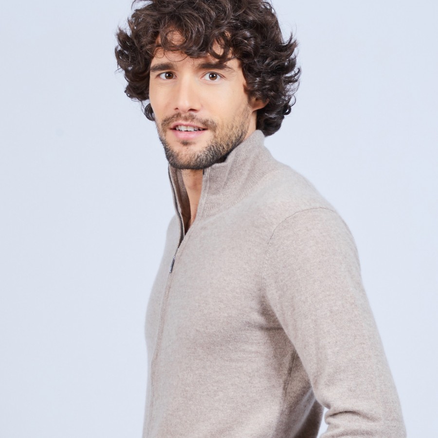 Cardigan de cashmere com zíper e dois fios, sem bolsos - Marc Antoine