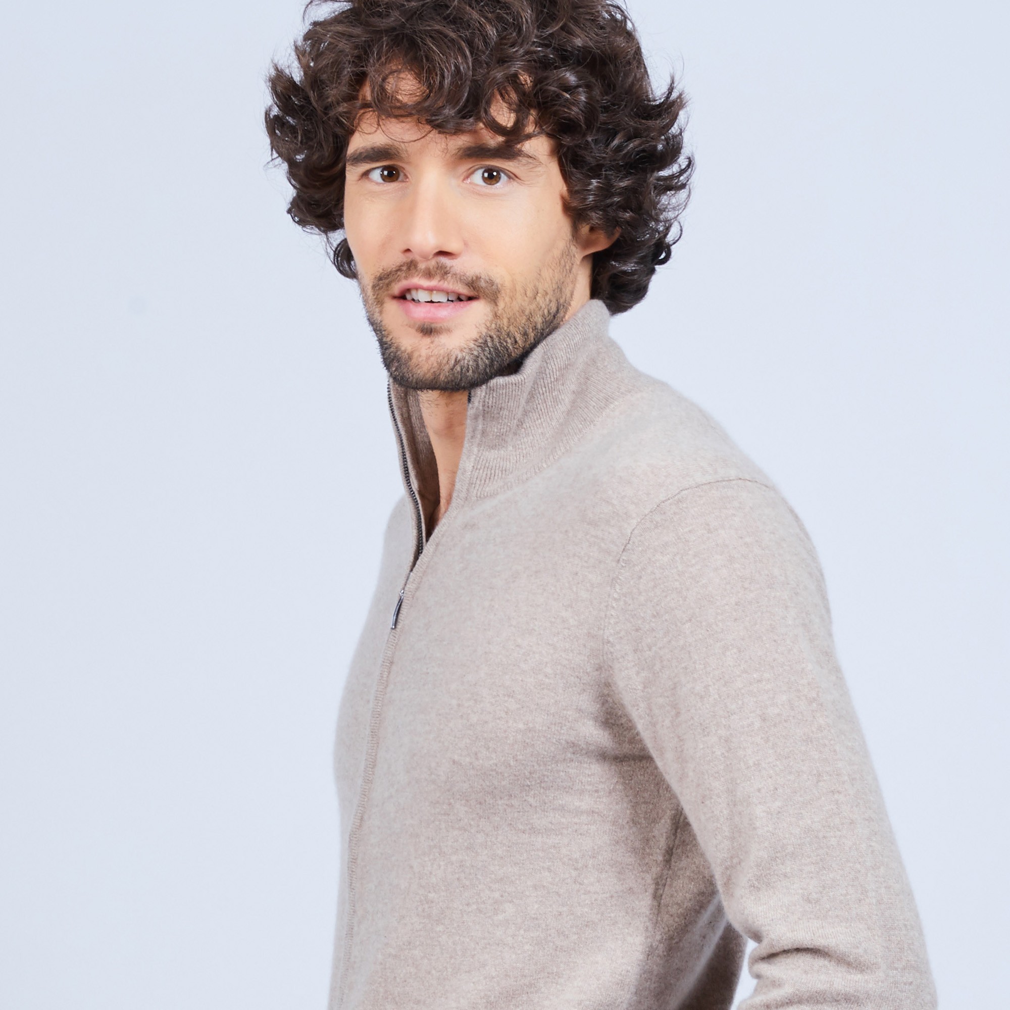 Gilet zippé en cachemire 2 fils sans poches Marc-Antoine 6120 silex - 14 Beige foncé