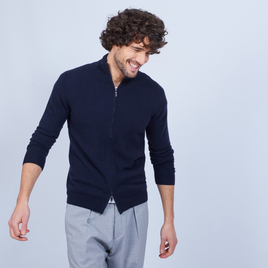 Cardigan de cashmere com zíper e dois fios, sem bolsos - Marc Antoine