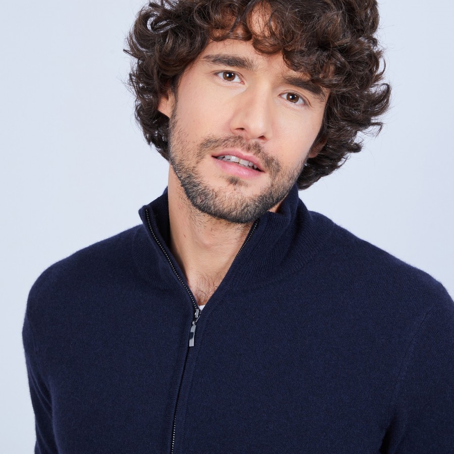 Cardigan de cashmere com zíper e dois fios, sem bolsos - Marc Antoine