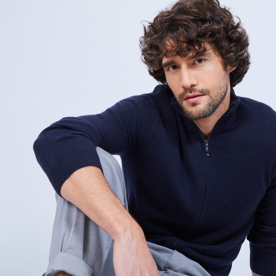 Cardigan de cashmere com zíper e dois fios, sem bolsos - Marc Antoine