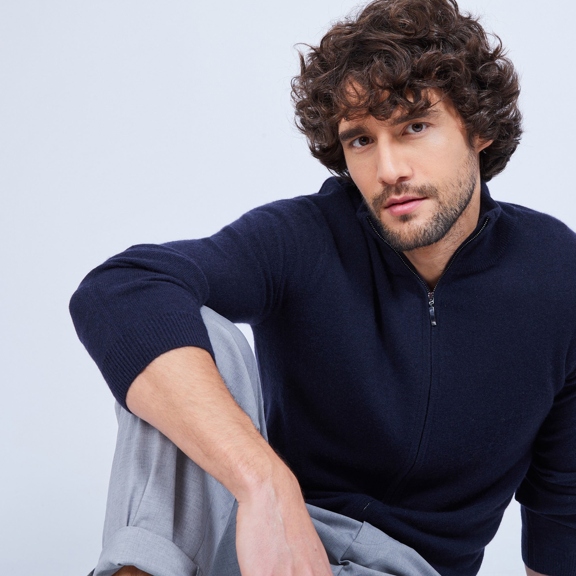 Gilet zippé en cachemire 2 fils sans poches Marc-Antoine 6140 marine - 05 Bleu marine