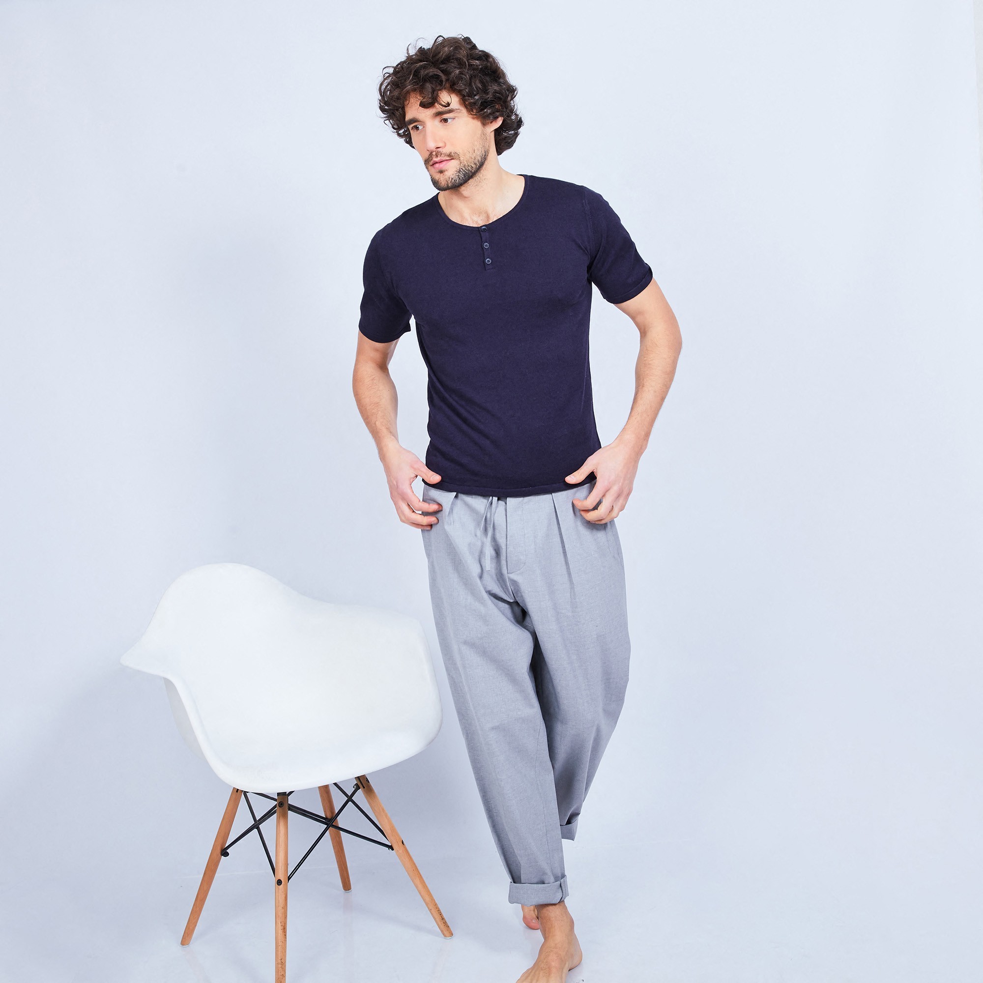 Cotton and cashmere T-shirt with Tunisian collar - Harumi