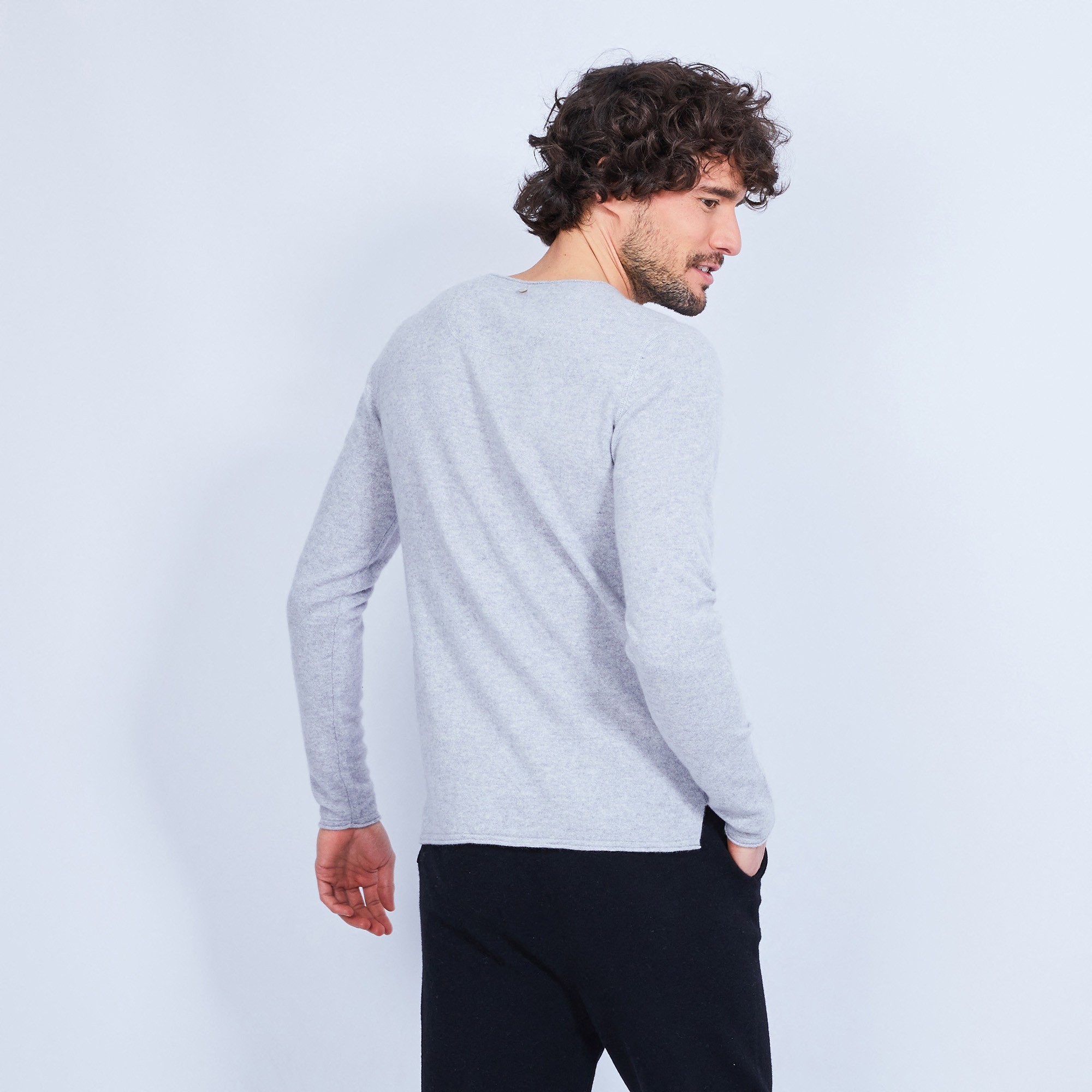 Pull col tunisien en cachemire - Henry 6350 glace - 11 Gris clair