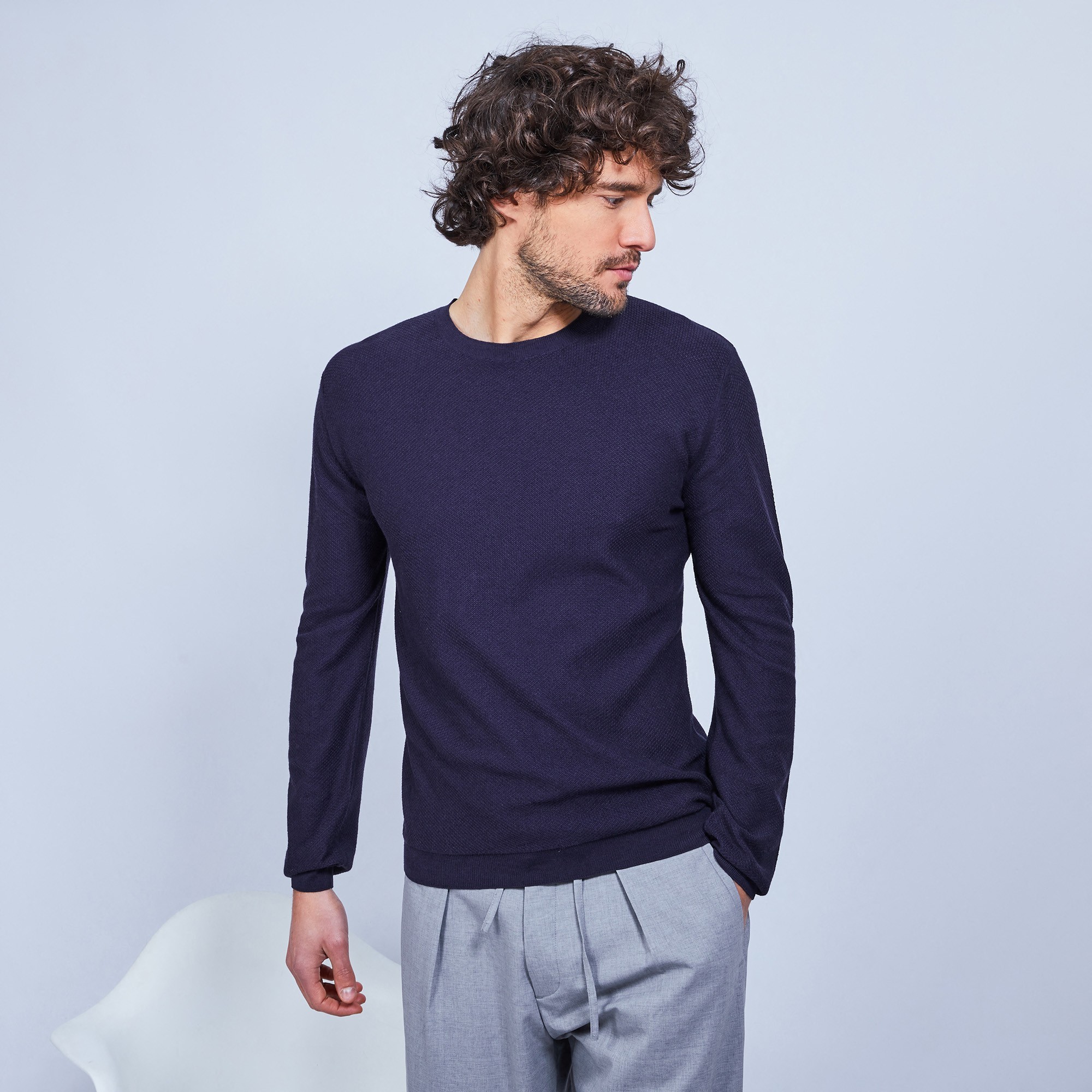 Cotton  and cashmere crew neck jumper - Hizoka