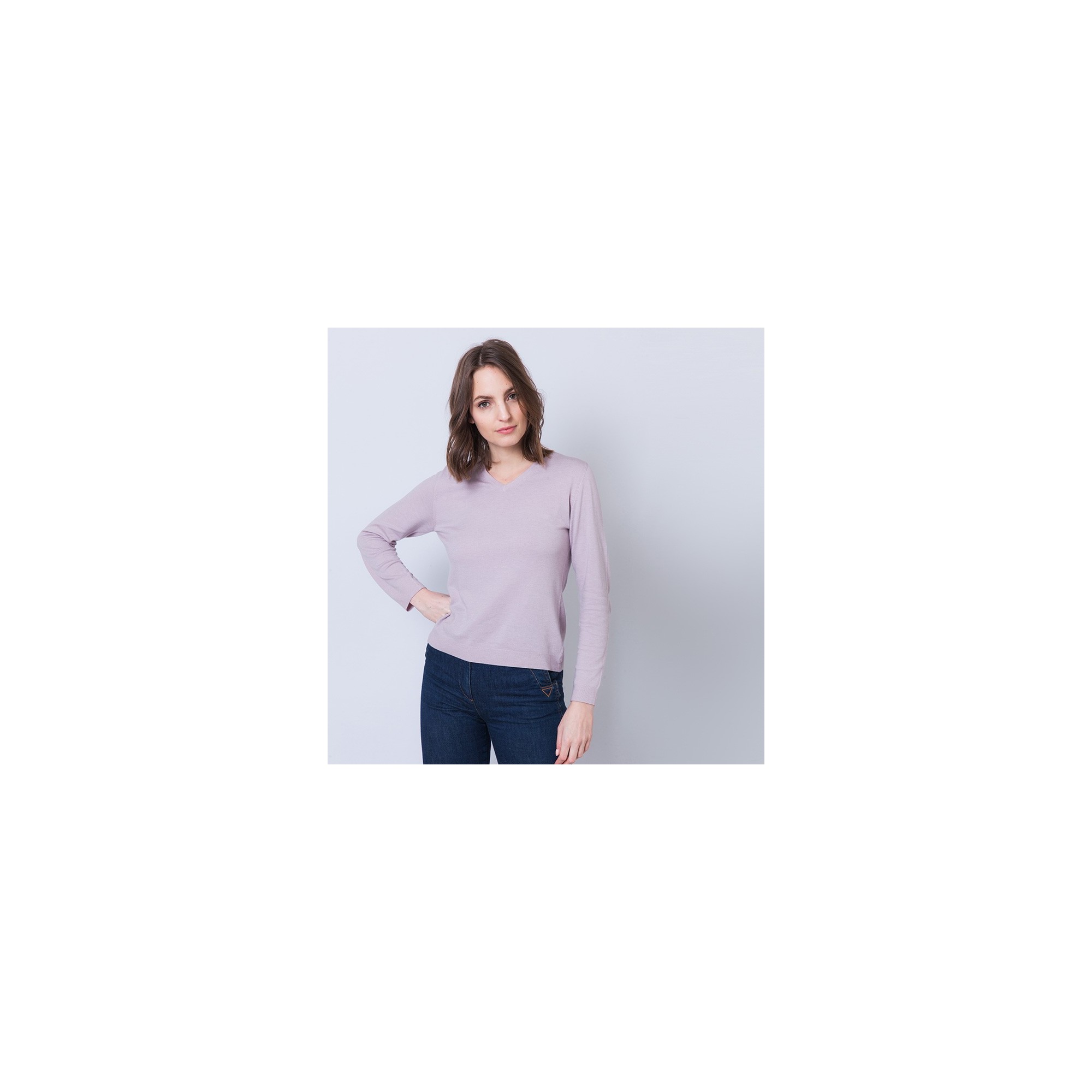 Pull col V Aristote 6186 poudre - 16 Violet clair