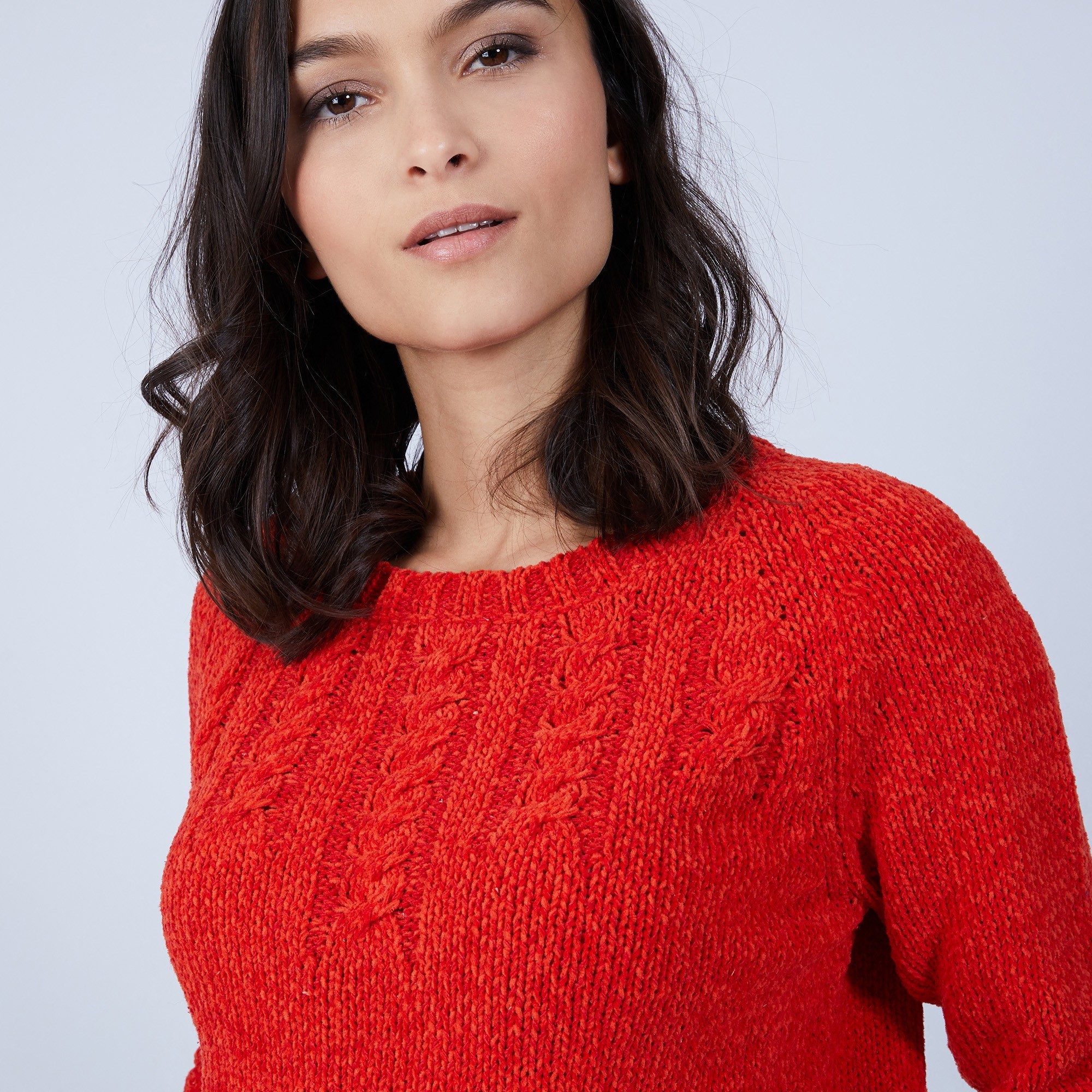 Pull avec torsades en soie et laine velours - Bahamas 6680 ecarlate - 52 Rouge