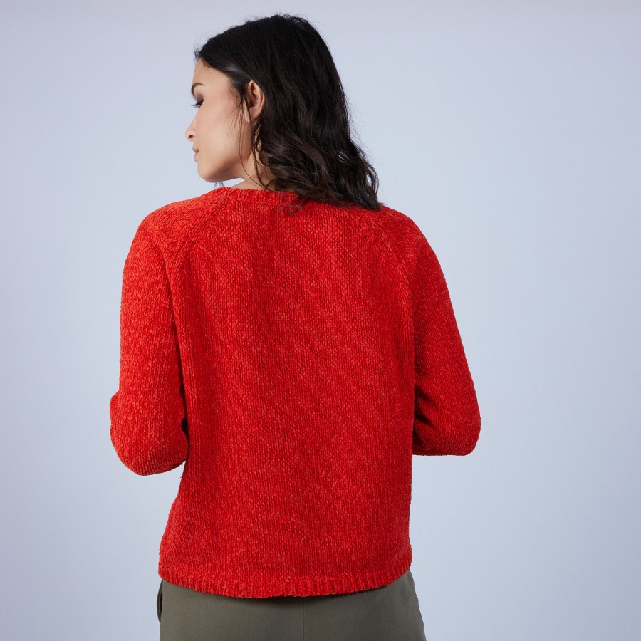 Jumper in silk and wool velour with cabling - Bahamas