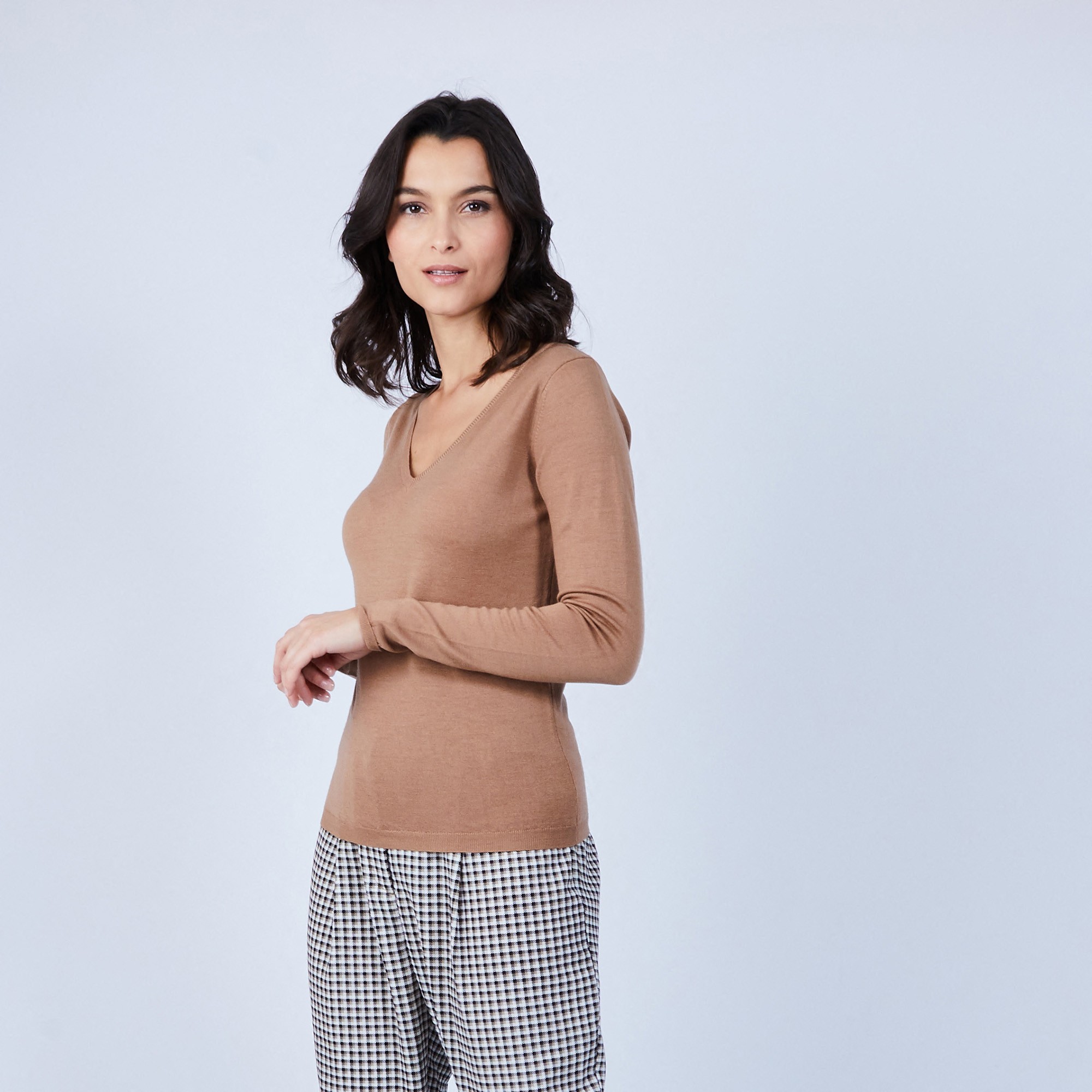 Pull col V en laine mérinos - Bahia 6630 camel - 88 Camel