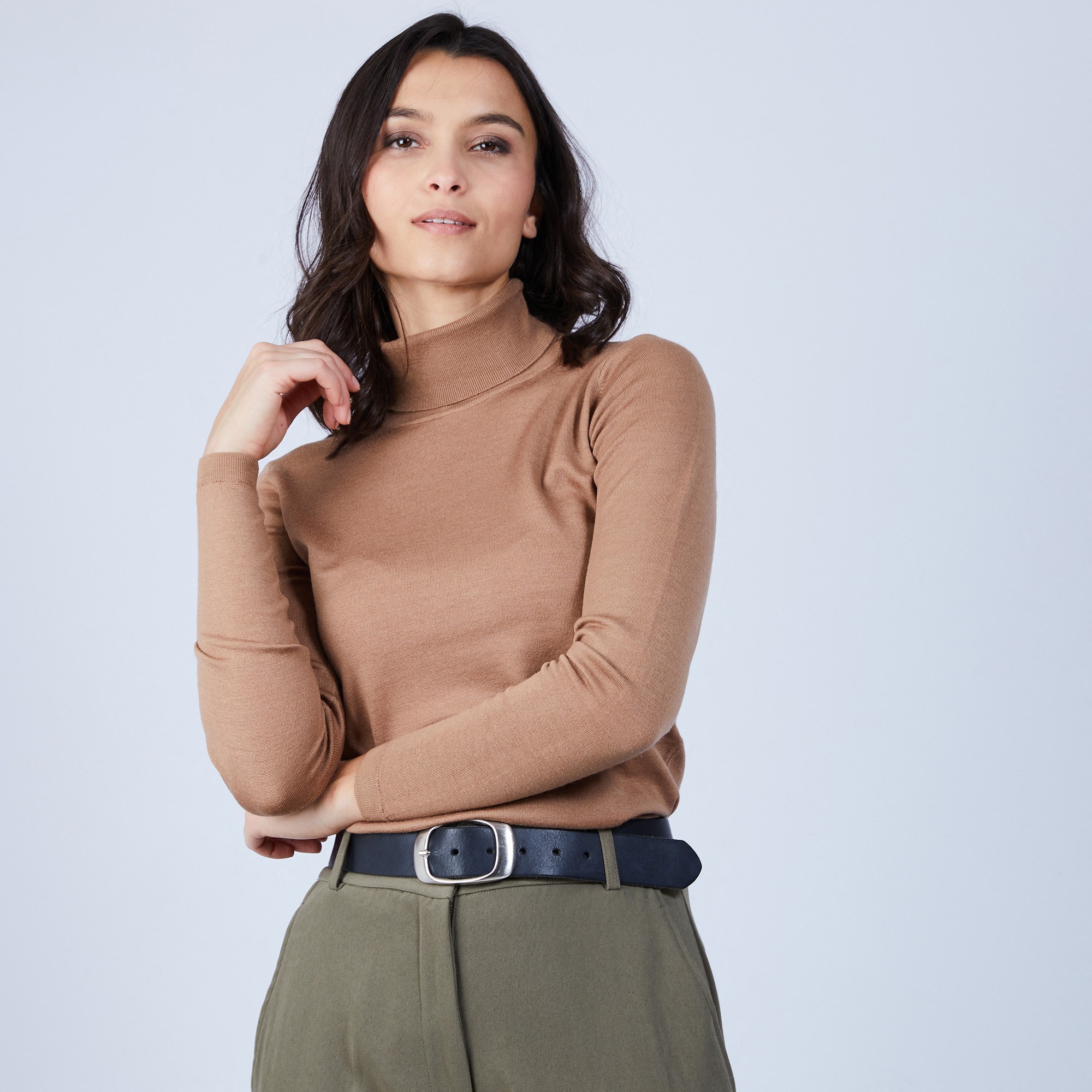 Pull col roulé en laine mérinos - Bea 6630 camel - 88 Camel