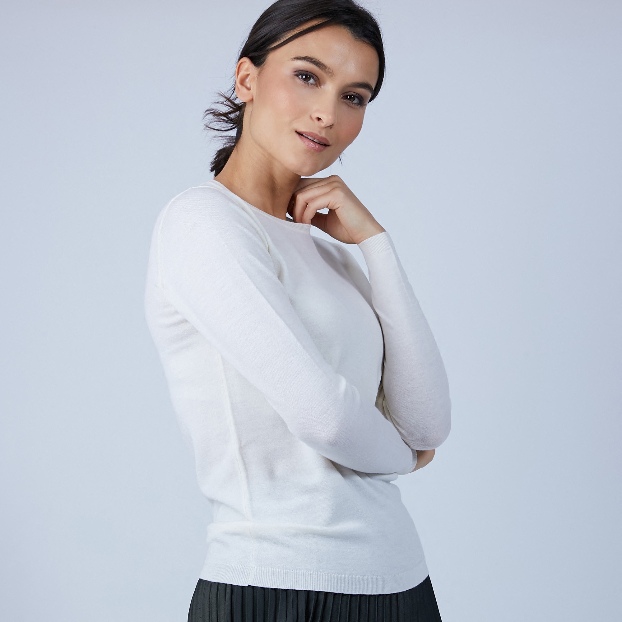 Pull col rond en laine mérinos - Berenice 6600 blanc - 02 Blanc