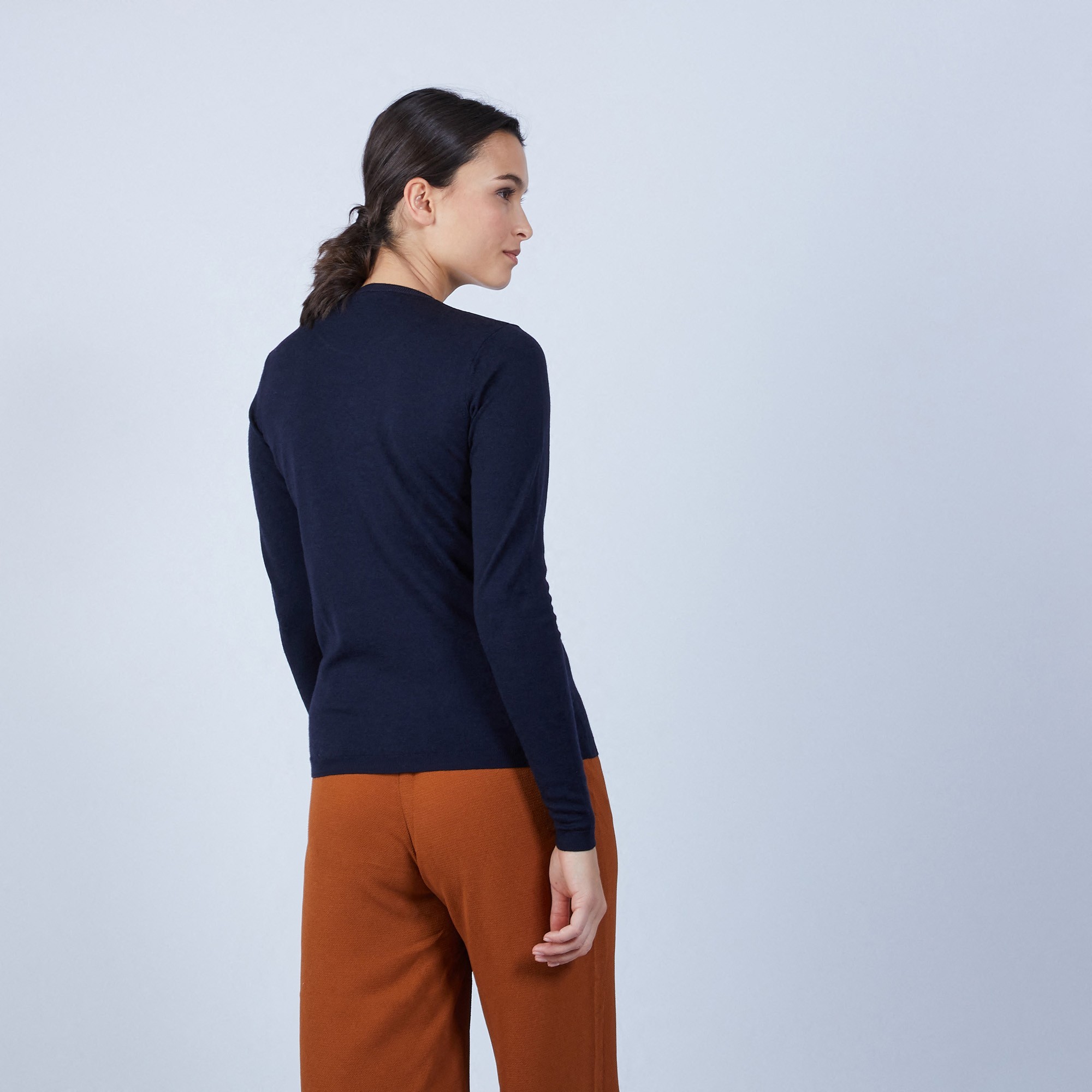 Pull col rond en laine mérinos - Berenice 6640 marine - 05 Bleu marine