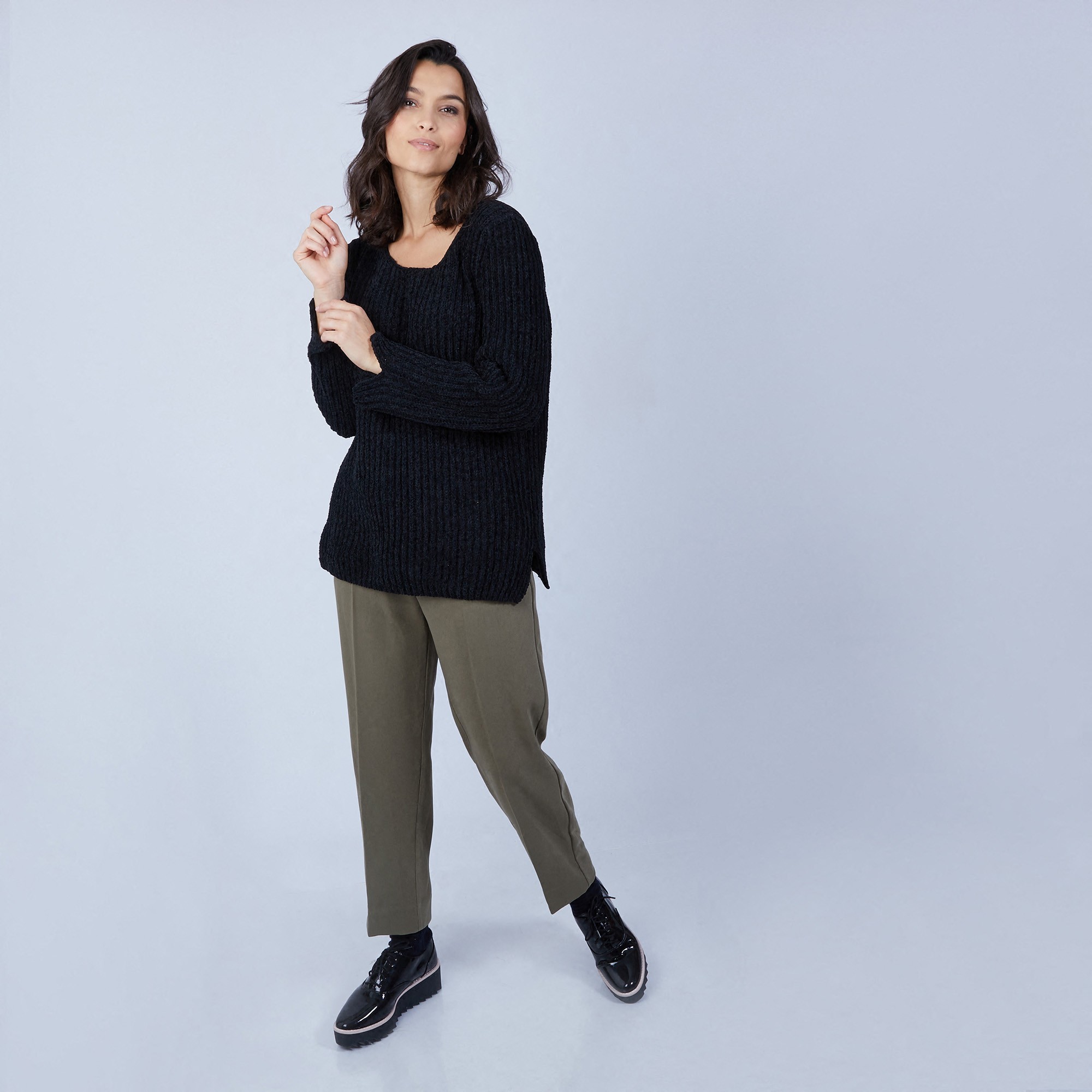 Pull avec fentes en soie et laine velours - Bonno