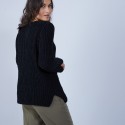 Pull avec fentes en soie et laine velours - Bonno 6610 noir - 01 Noir
