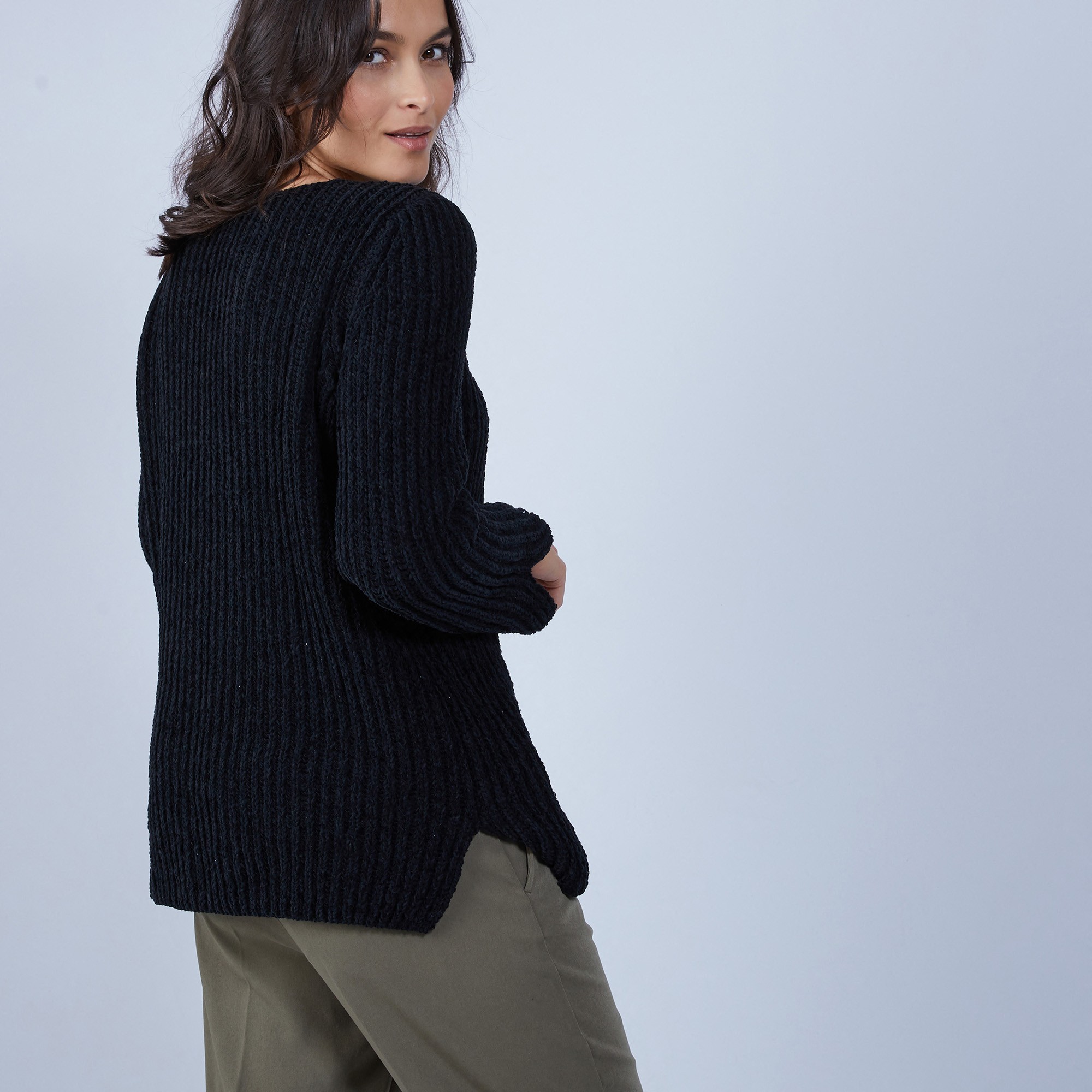 Pull avec fentes en soie et laine velours - Bonno