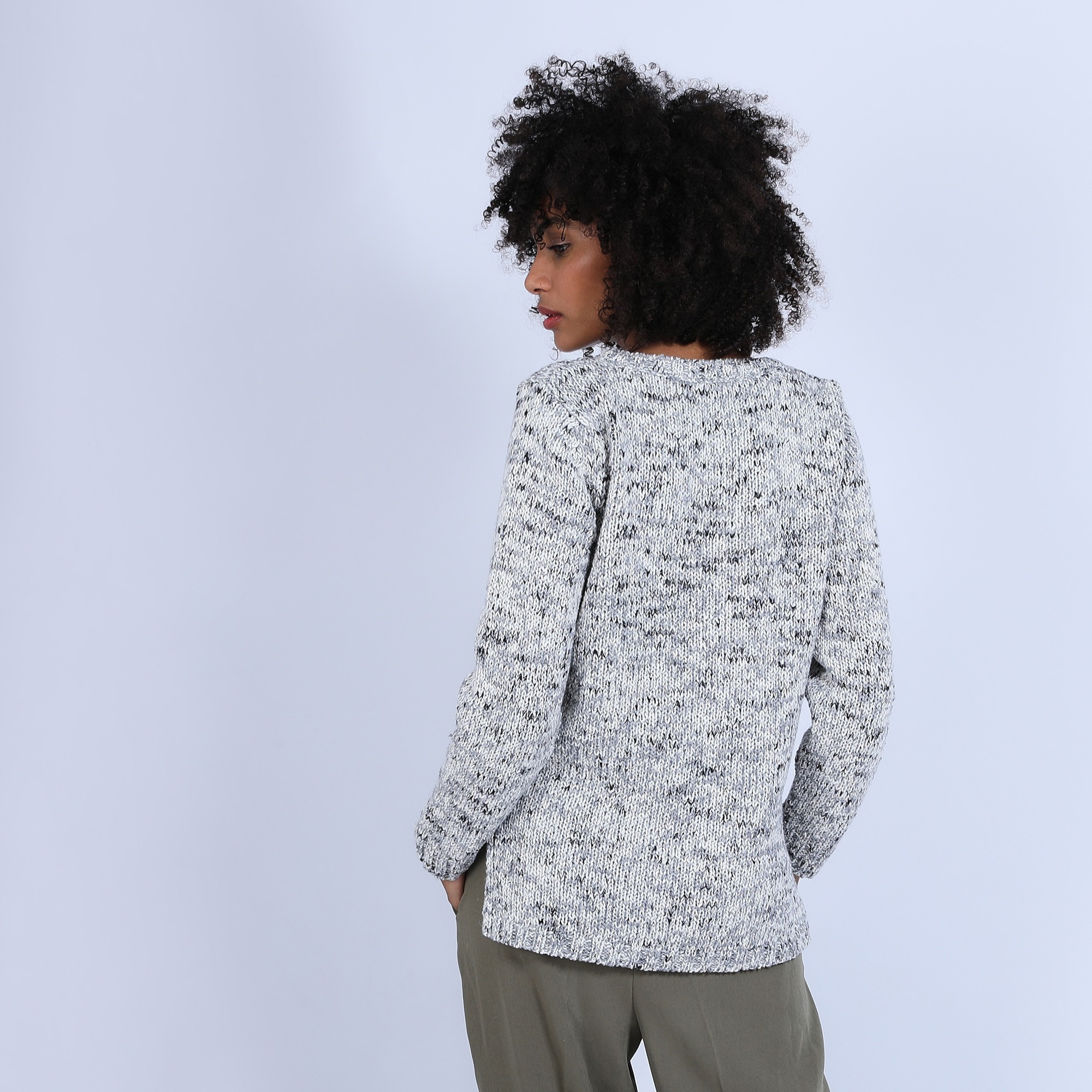 Pull col V chiné - Promesse 6738 gris - 11 Gris clair