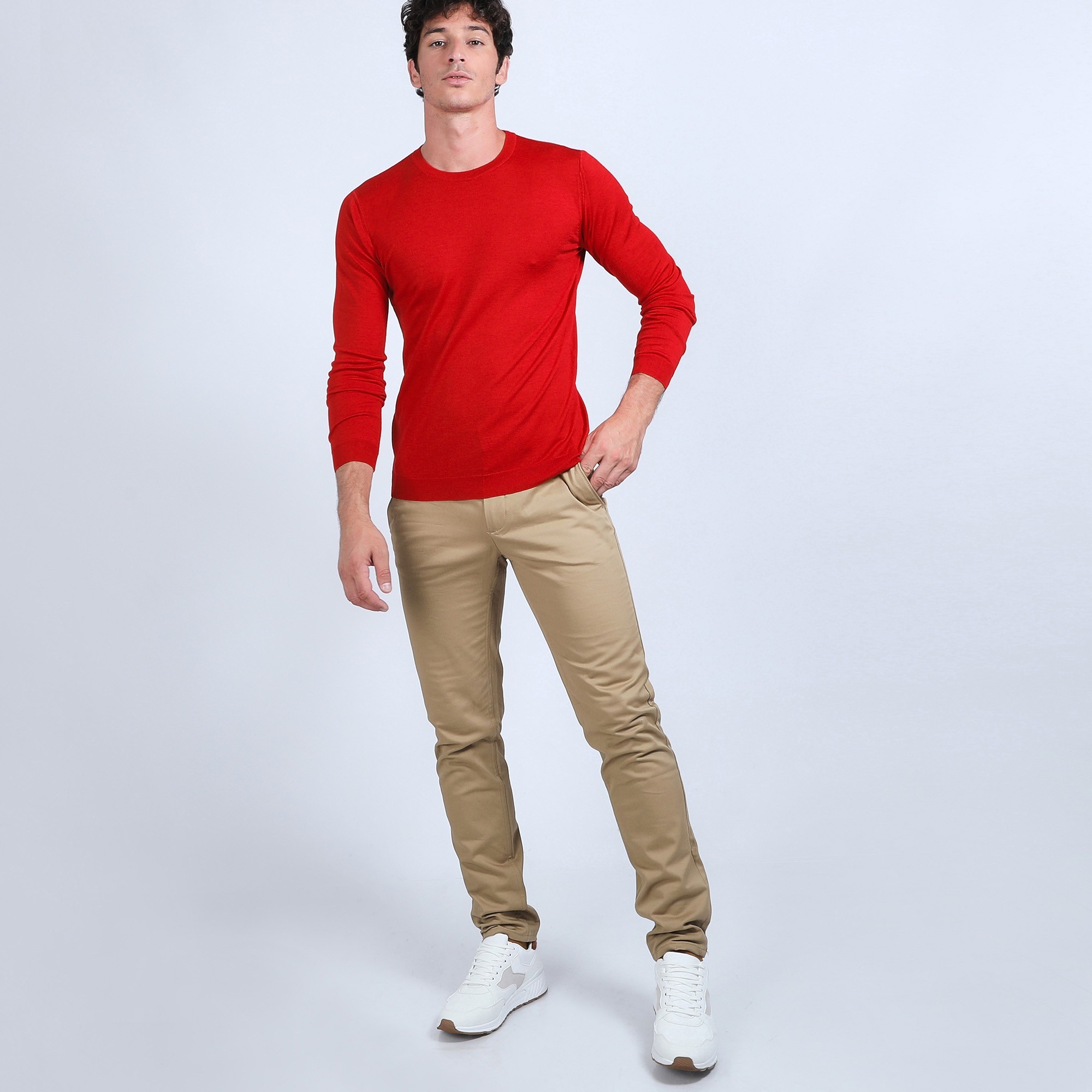 Pull col rond en laine et soie - Barsam 6681 rouge - 52 rouge corrigé