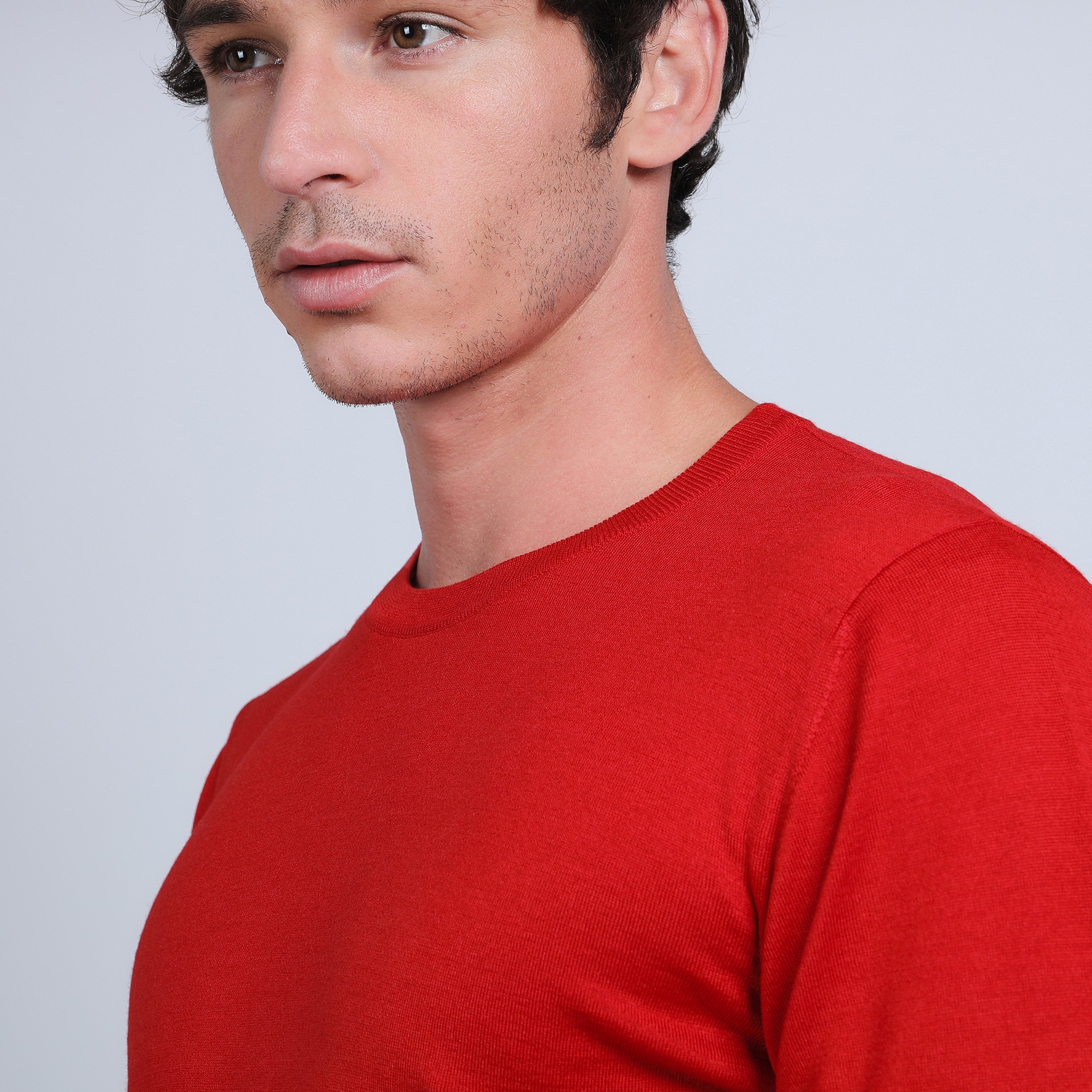 Pull col rond en laine et soie - Barsam 6681 rouge - 52 rouge corrigé