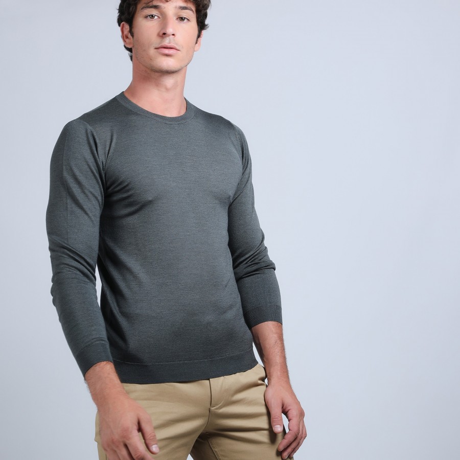 Round-neck jumper in wool and silk - Barsam