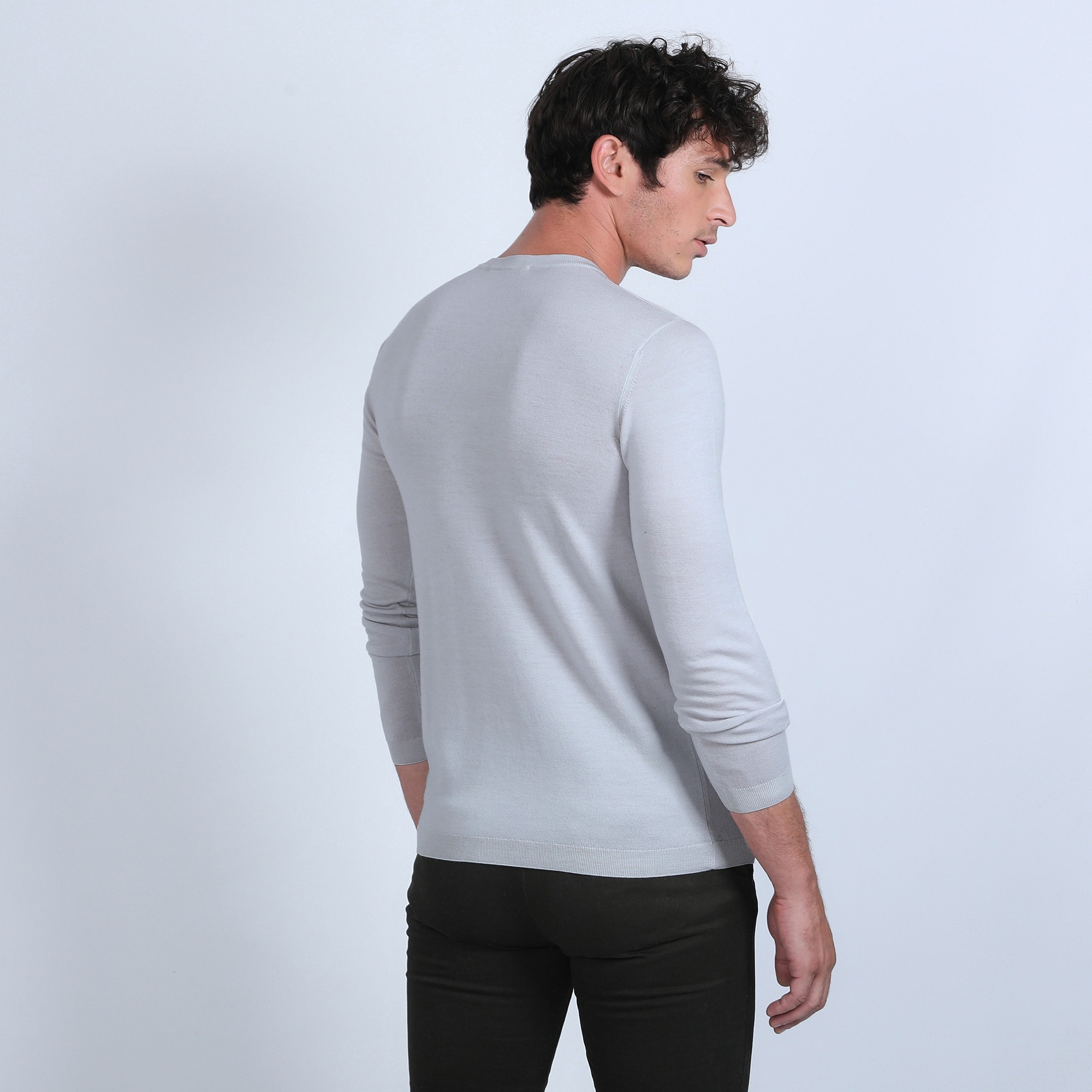 Pull col V en laine mérinos - Badyss 6612 gris clair - 11 gris clair