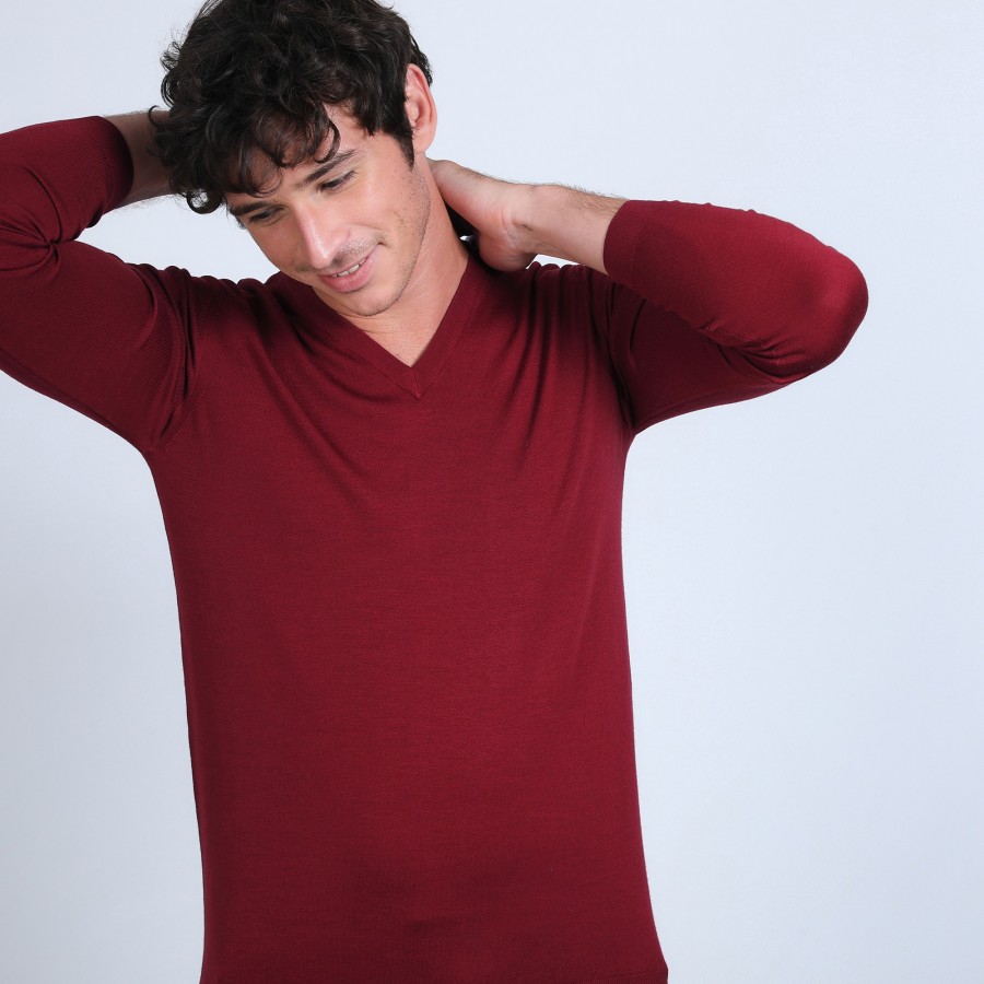 Suéter de lã merino com decote em V - Elmo