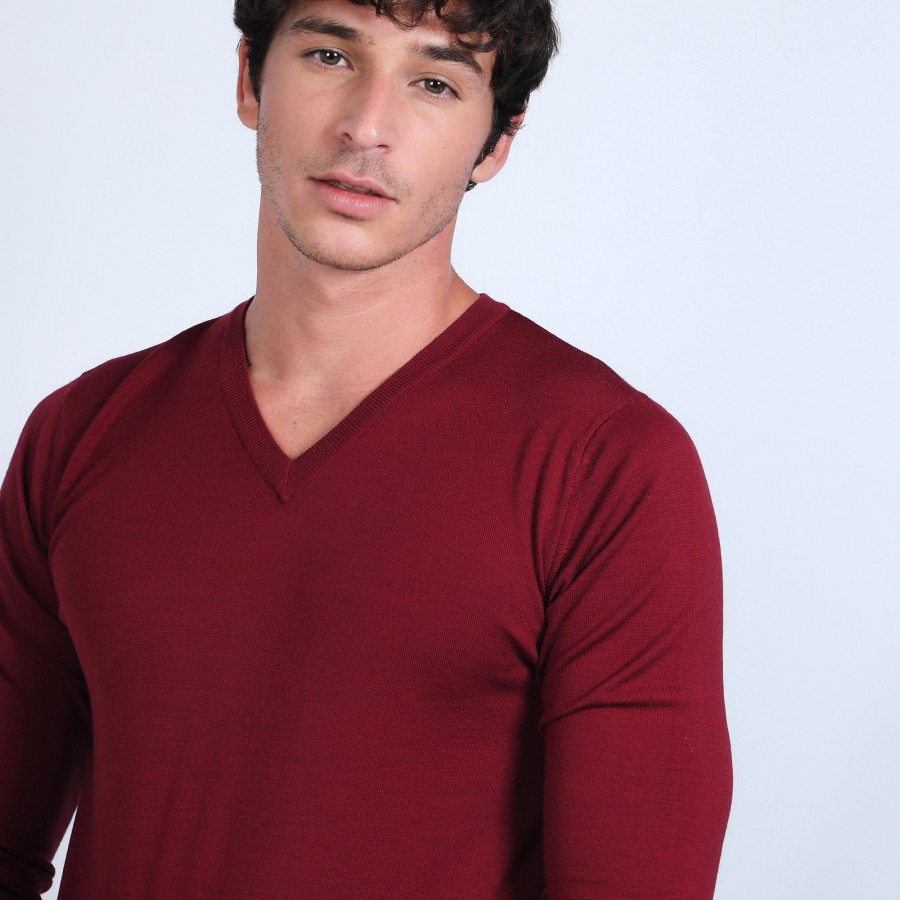 V-neck jumper in merino wool - Elmo